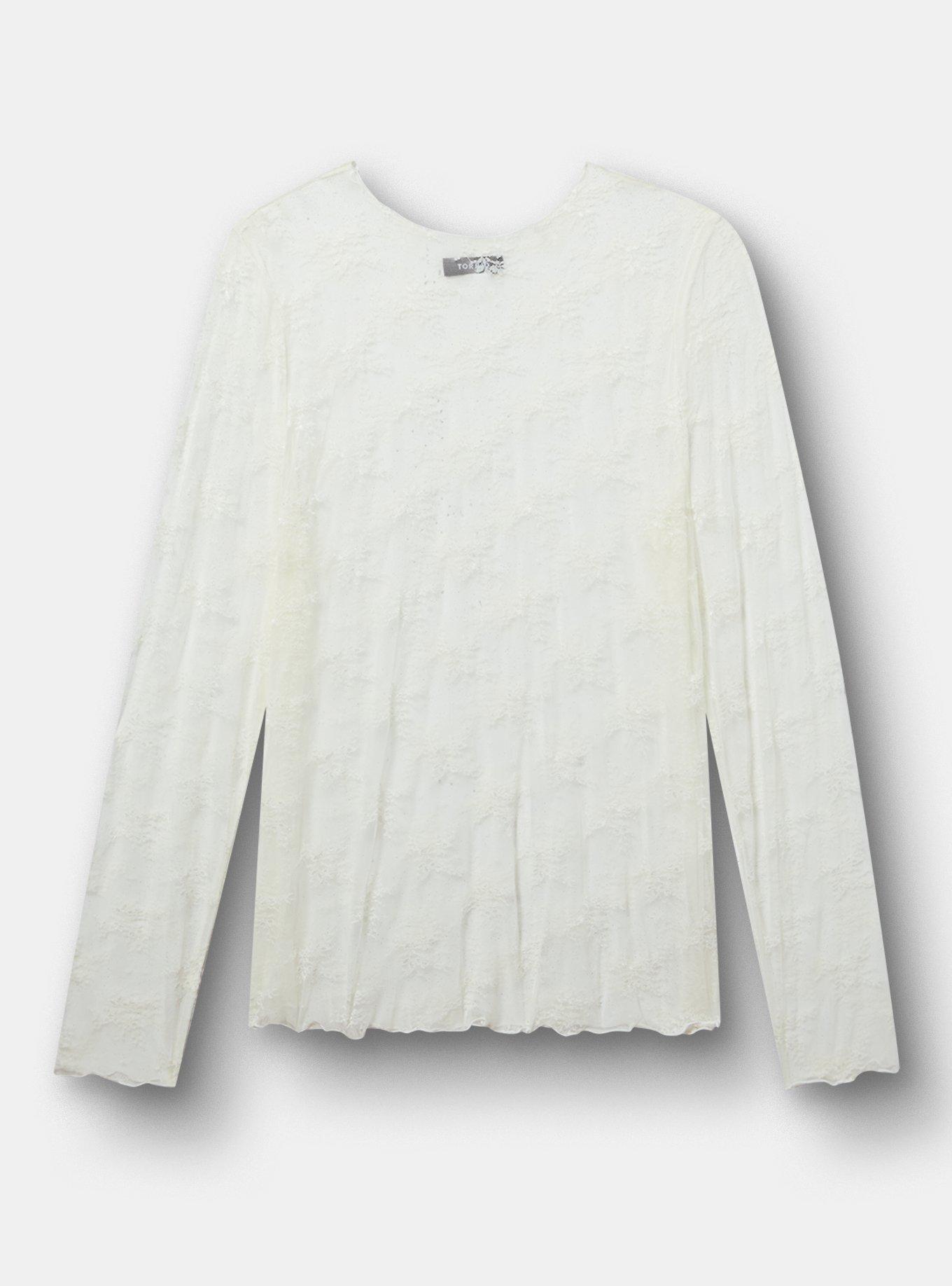 Sheer Lace Crew Long Sleeve Top