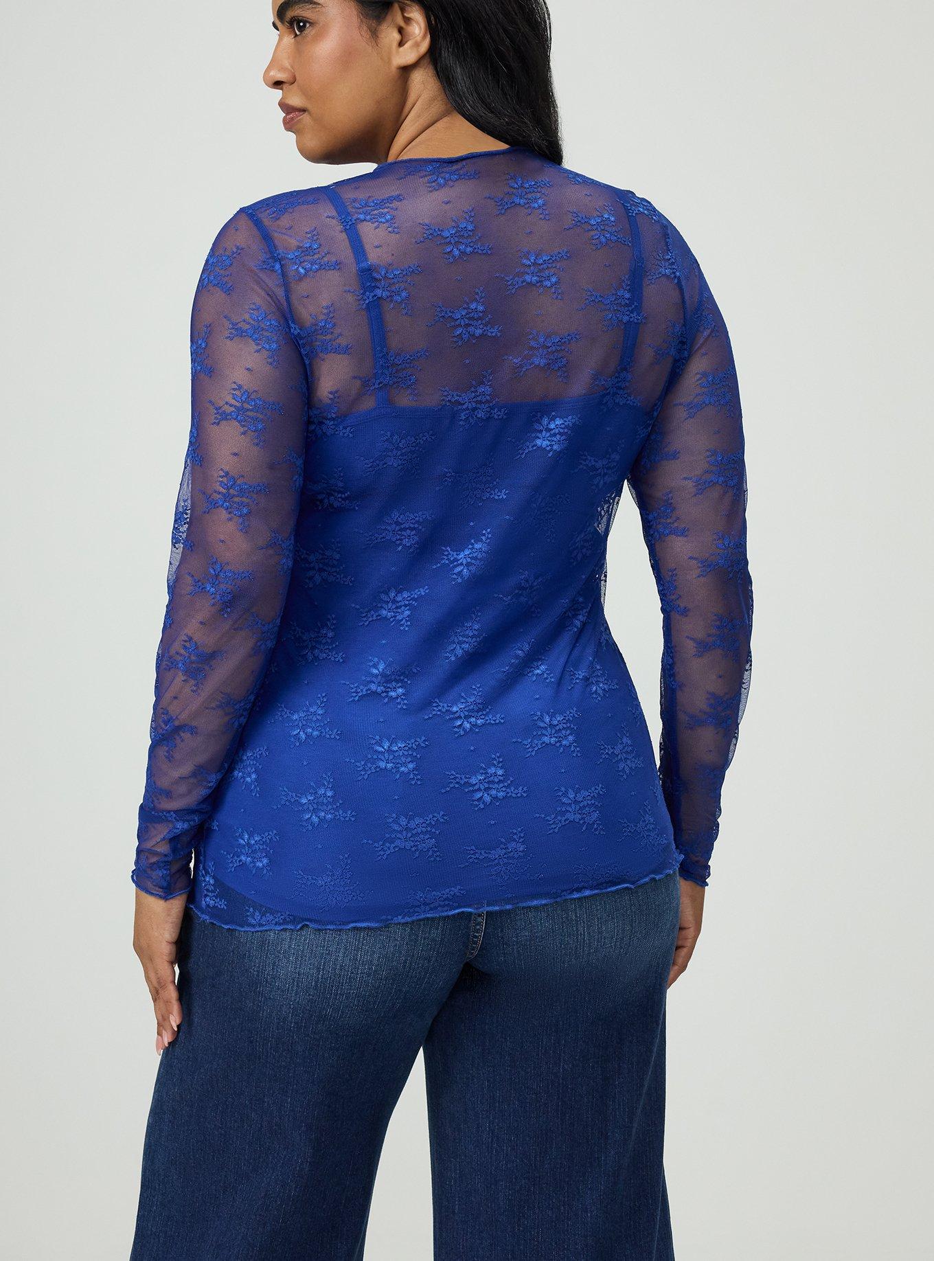 Sheer Lace Long Sleeve Crew Top, SURF THE WEB, alternate