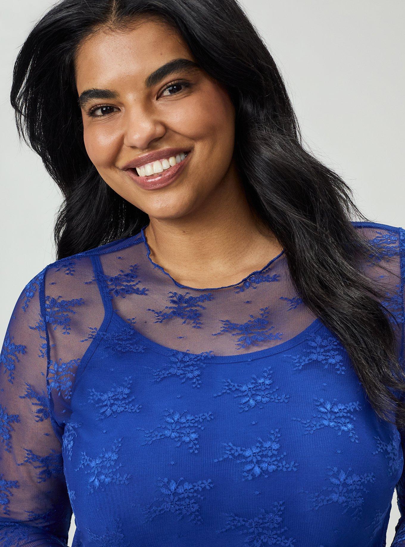 Sheer Lace Long Sleeve Crew Top, SURF THE WEB, alternate