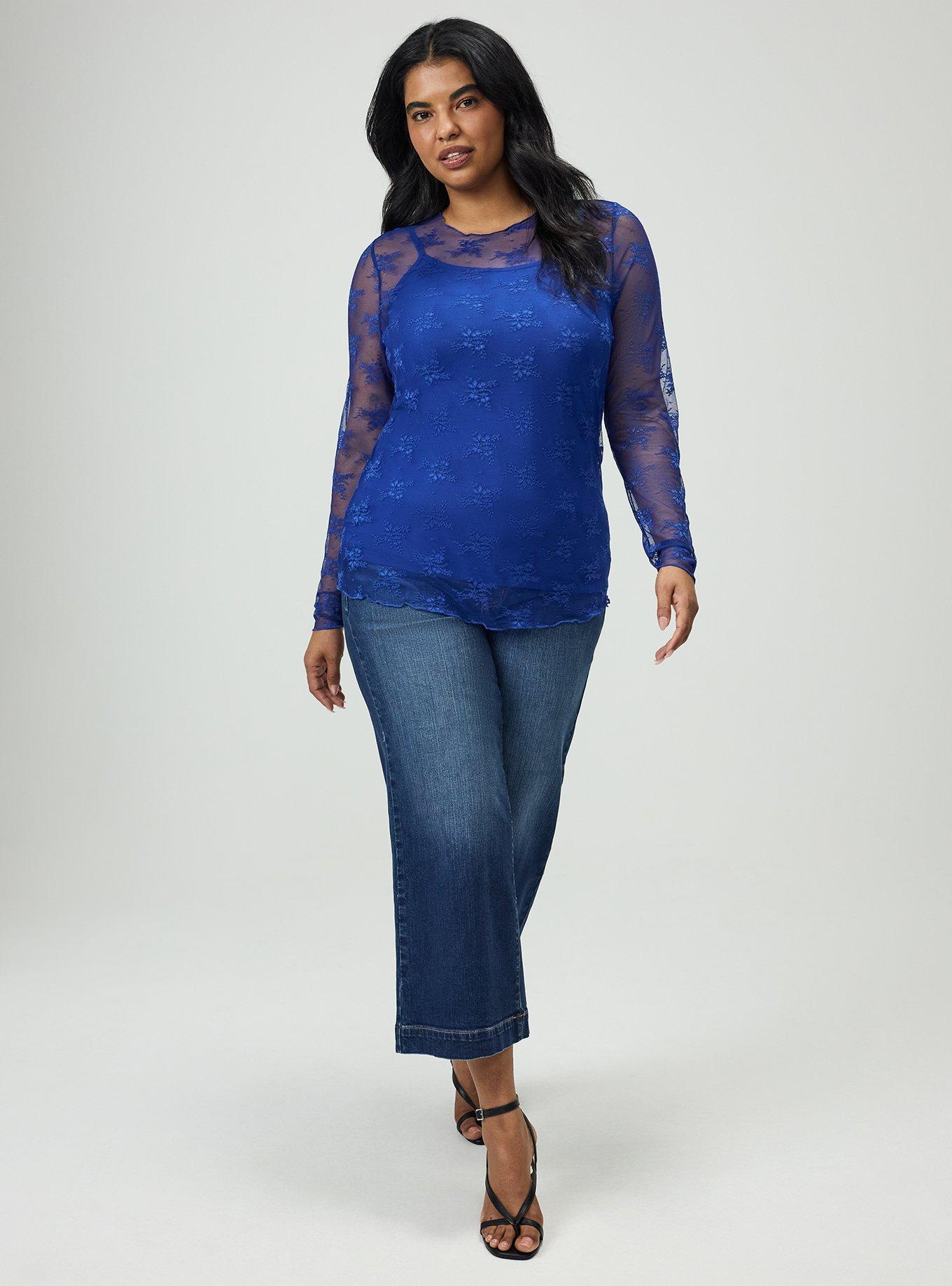 Plus Size - Sheer Lace Long Sleeve Crew Top - Torrid