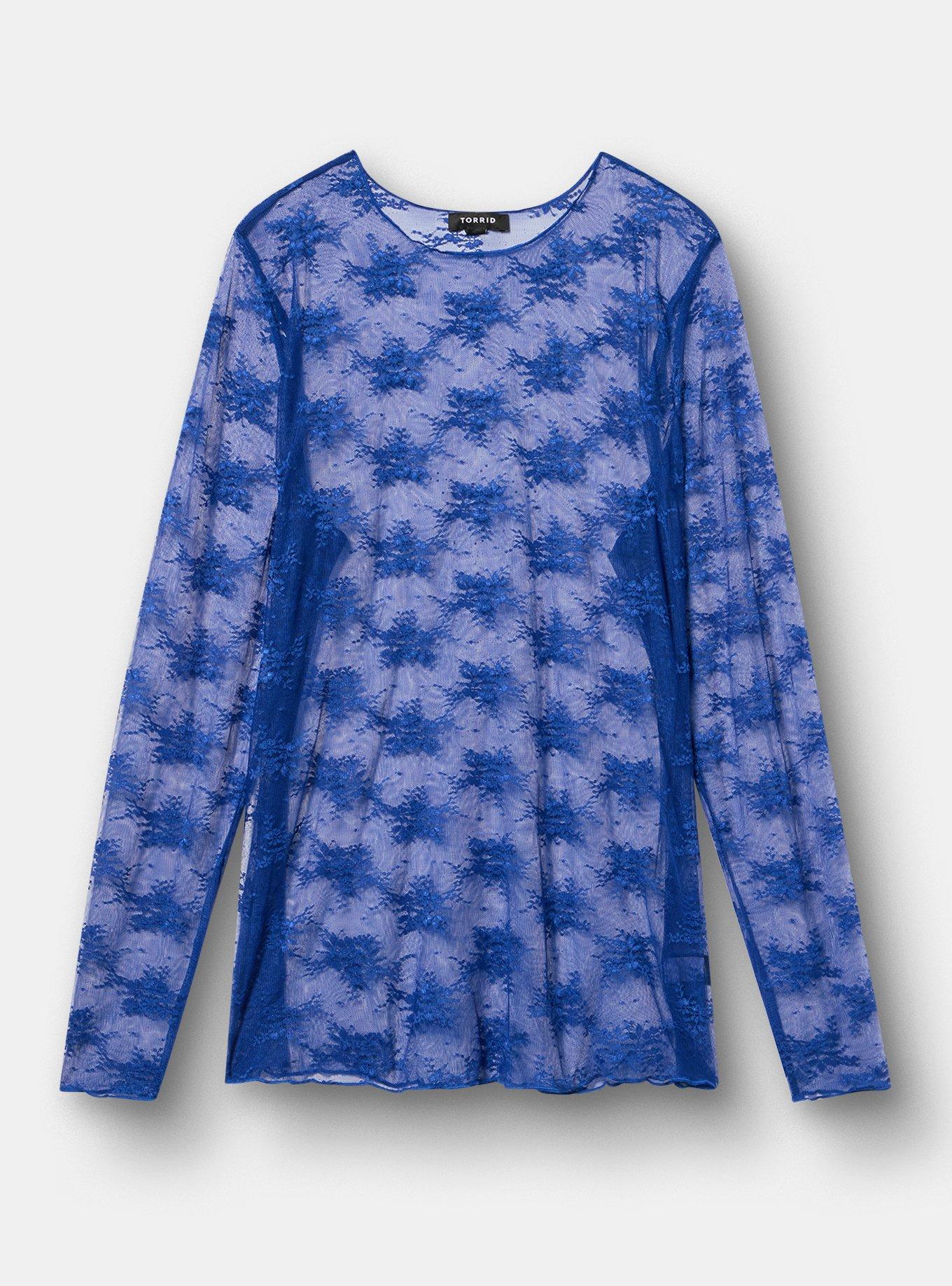 Sheer Lace Long Sleeve Crew Top, SURF THE WEB, hi-res