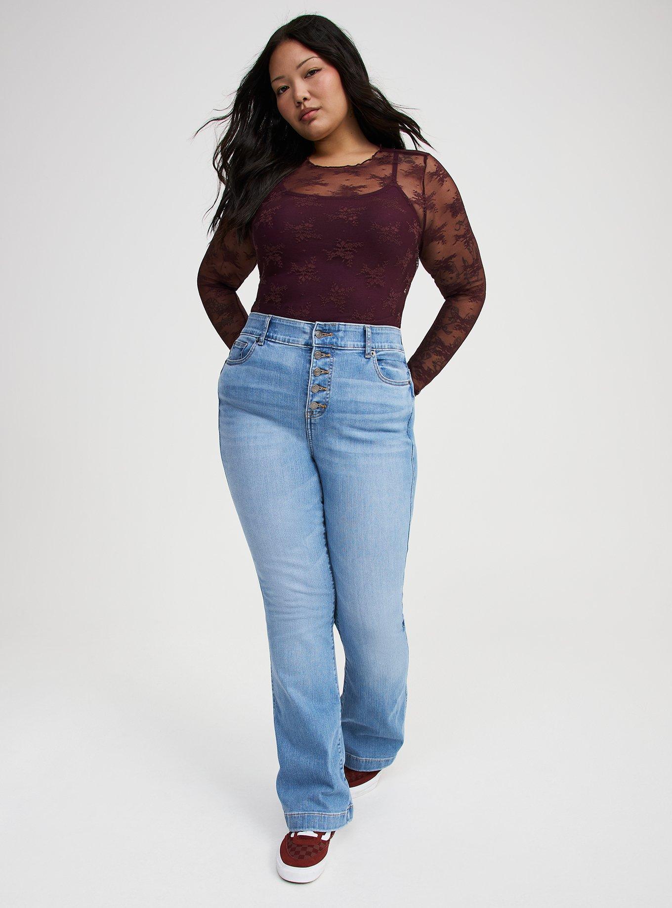 Sheer Lace Long Sleeve Crew Top, SASSAFRAS, alternate