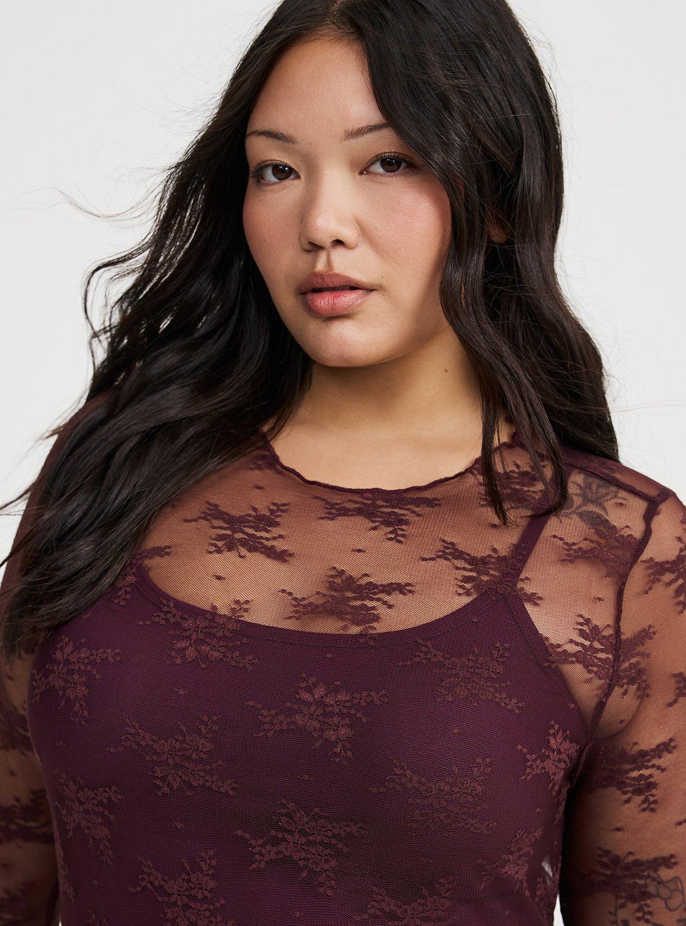 Sheer Lace Crew Long Sleeve Top