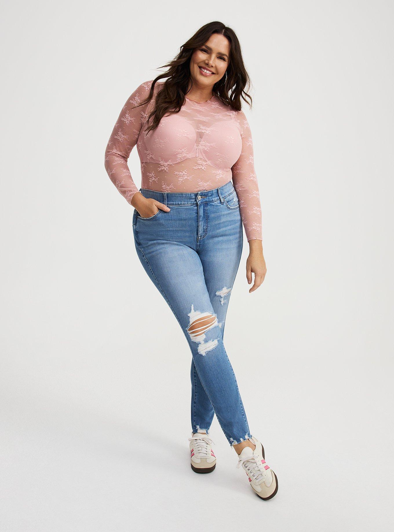 Sheer Lace Crew Long Sleeve Top