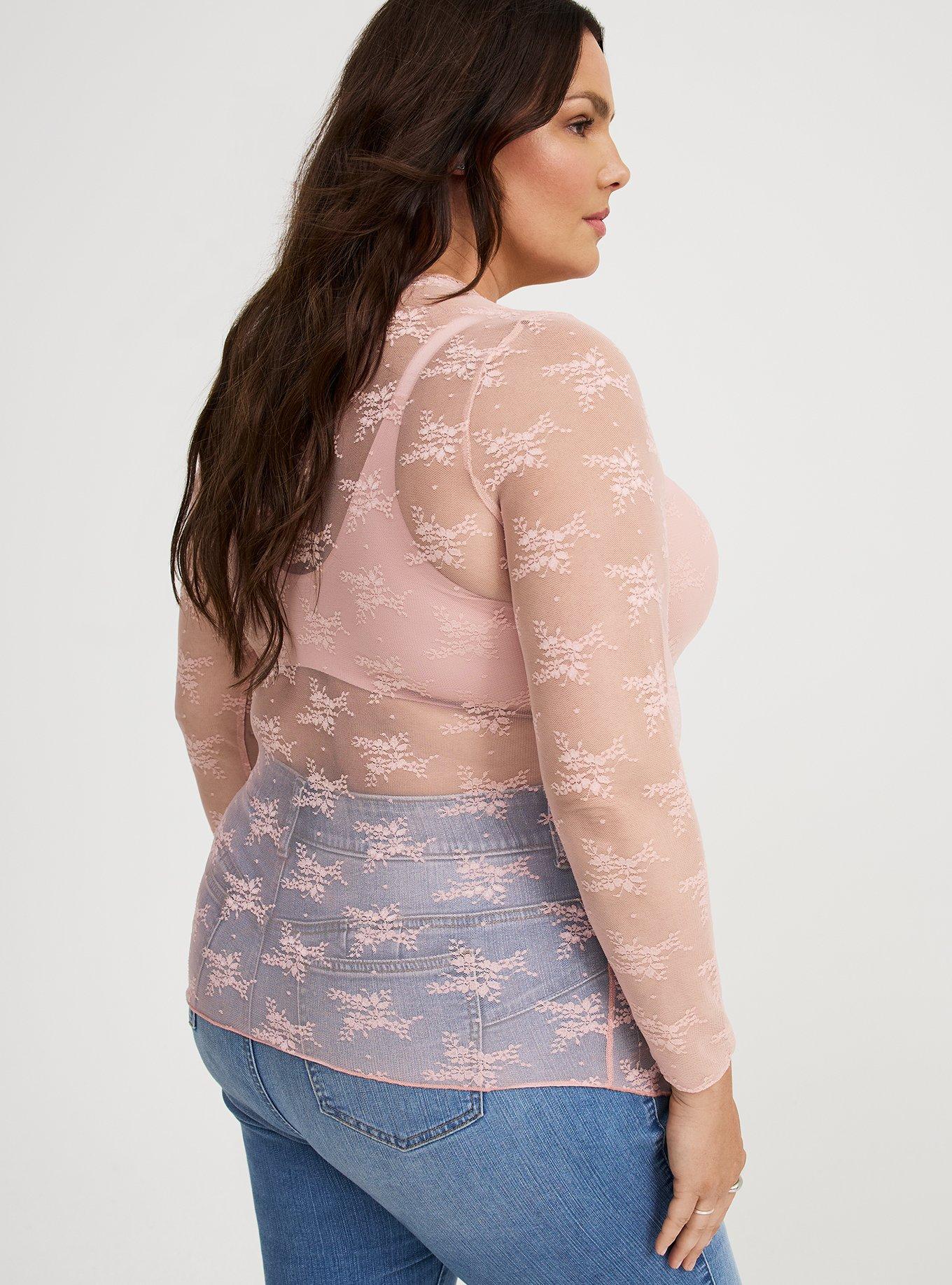 Sheer Lace Crew Long Sleeve Top