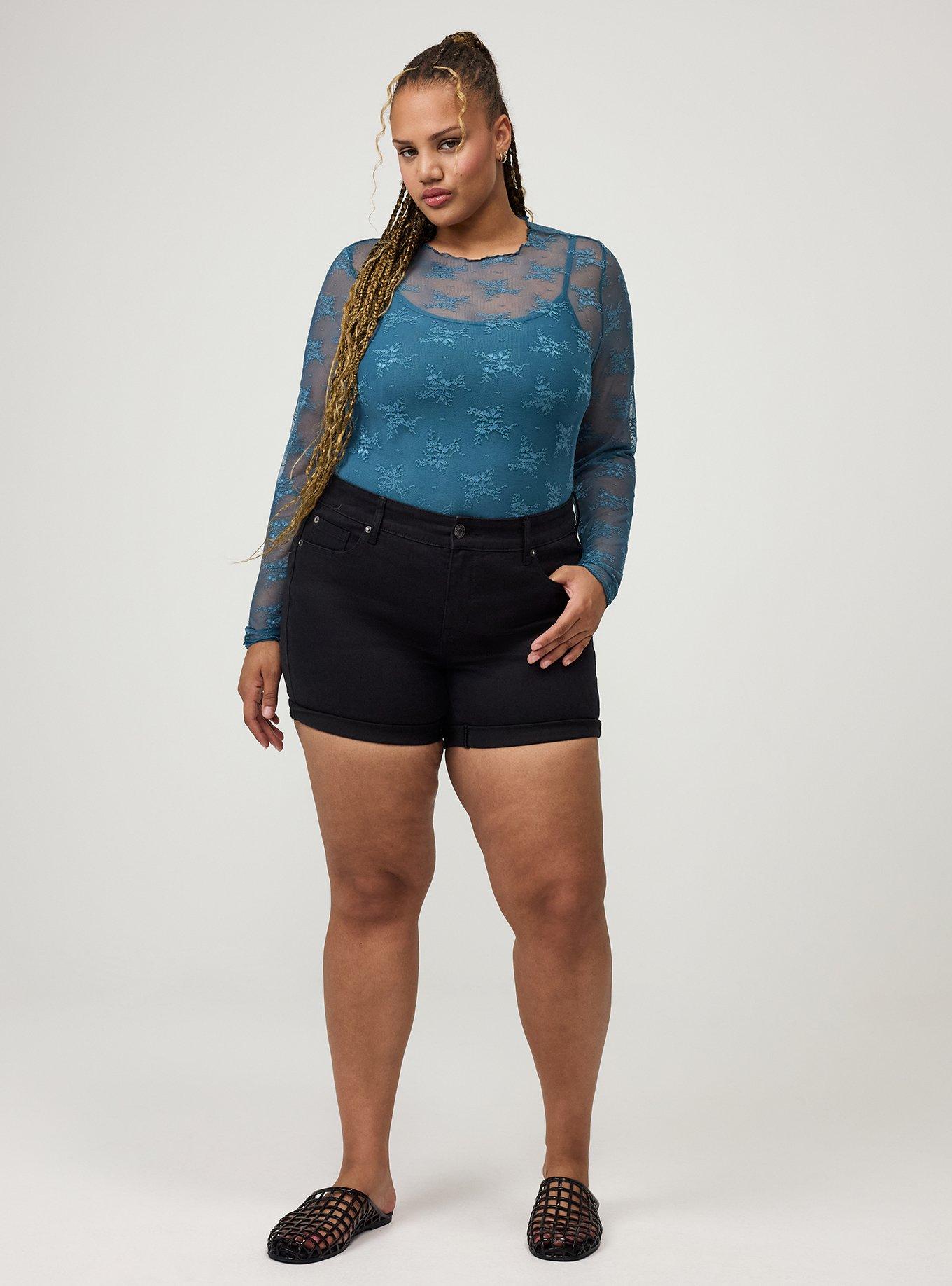 Sheer Lace Long Sleeve Crew Top, MALLARD BLUE, alternate