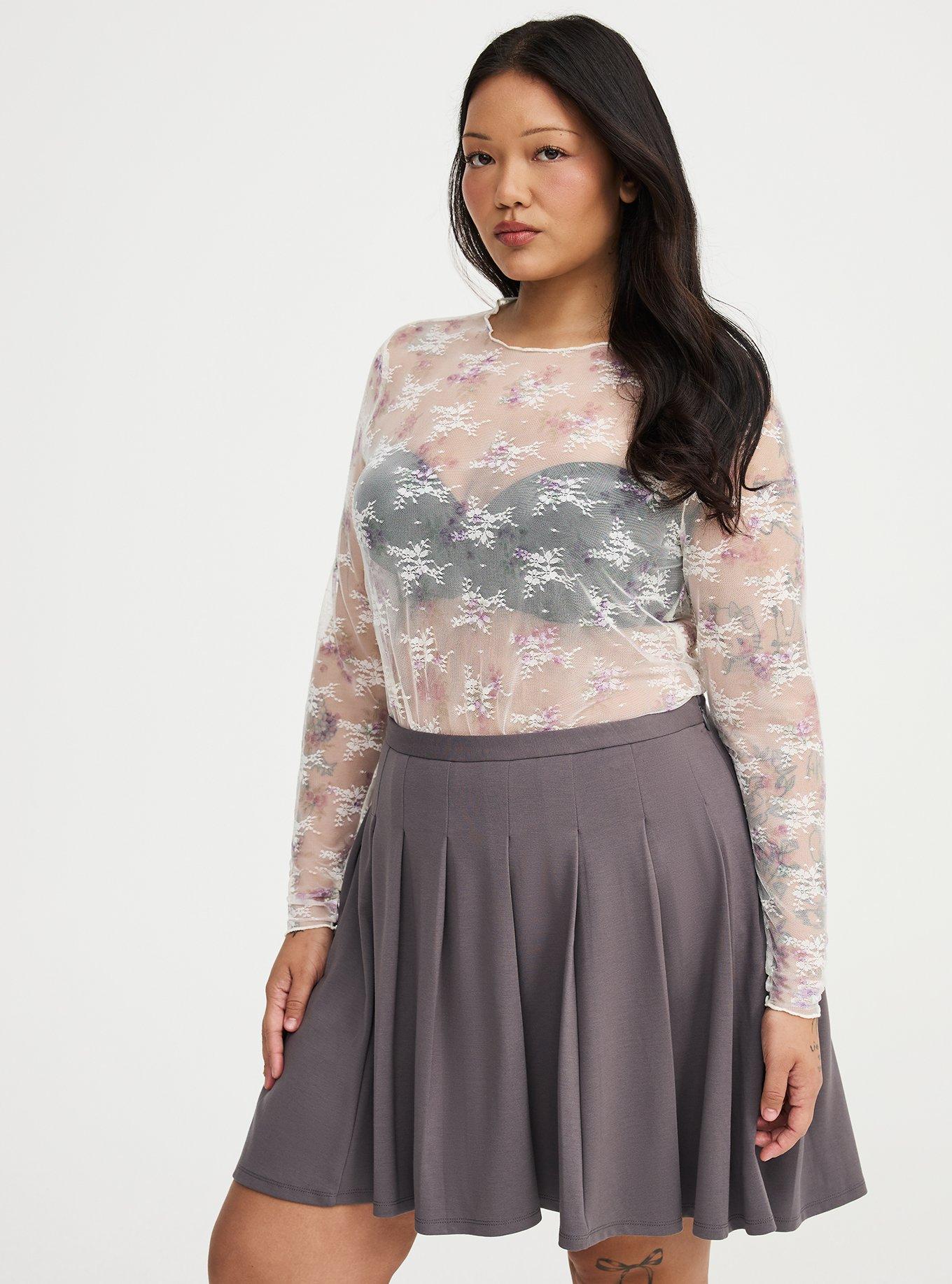 Sheer Lace Long Sleeve Crew Top, CHLOE ROSES PURPLE, alternate