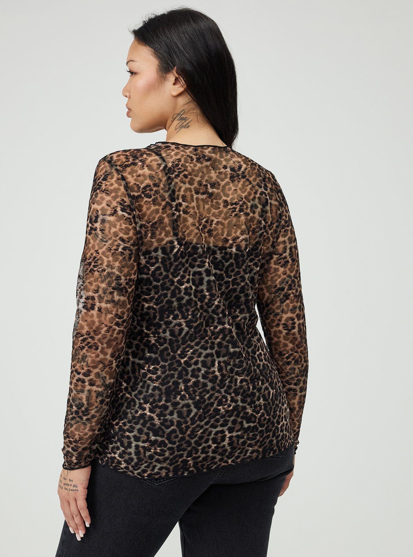 Plus Size - Sheer Lace Crew Neck Long Sleeve Top - Torrid
