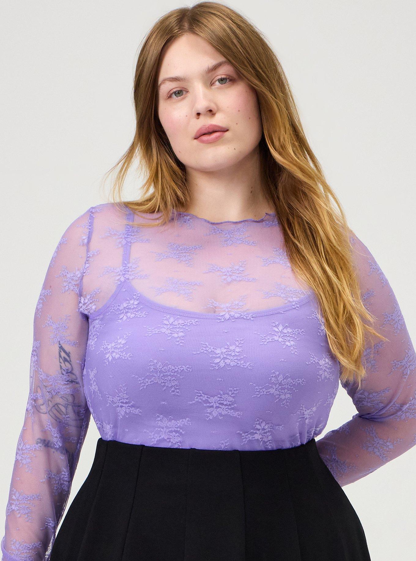 Sheer Lace Crew Long Sleeve Top, PAISLEY PURPLE, alternate