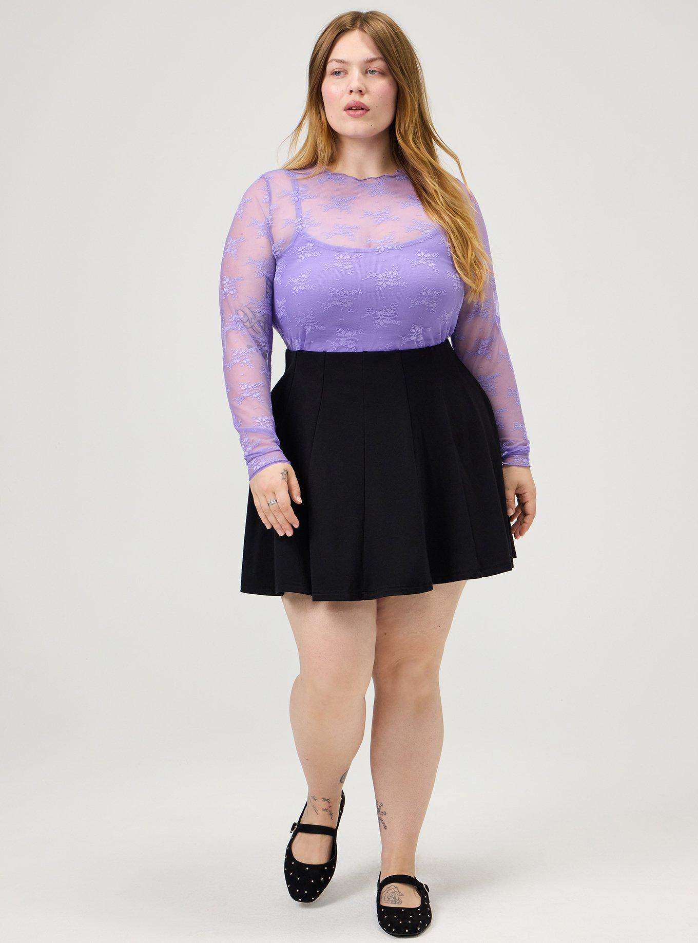 Sheer Lace Crew Long Sleeve Top, PAISLEY PURPLE, alternate