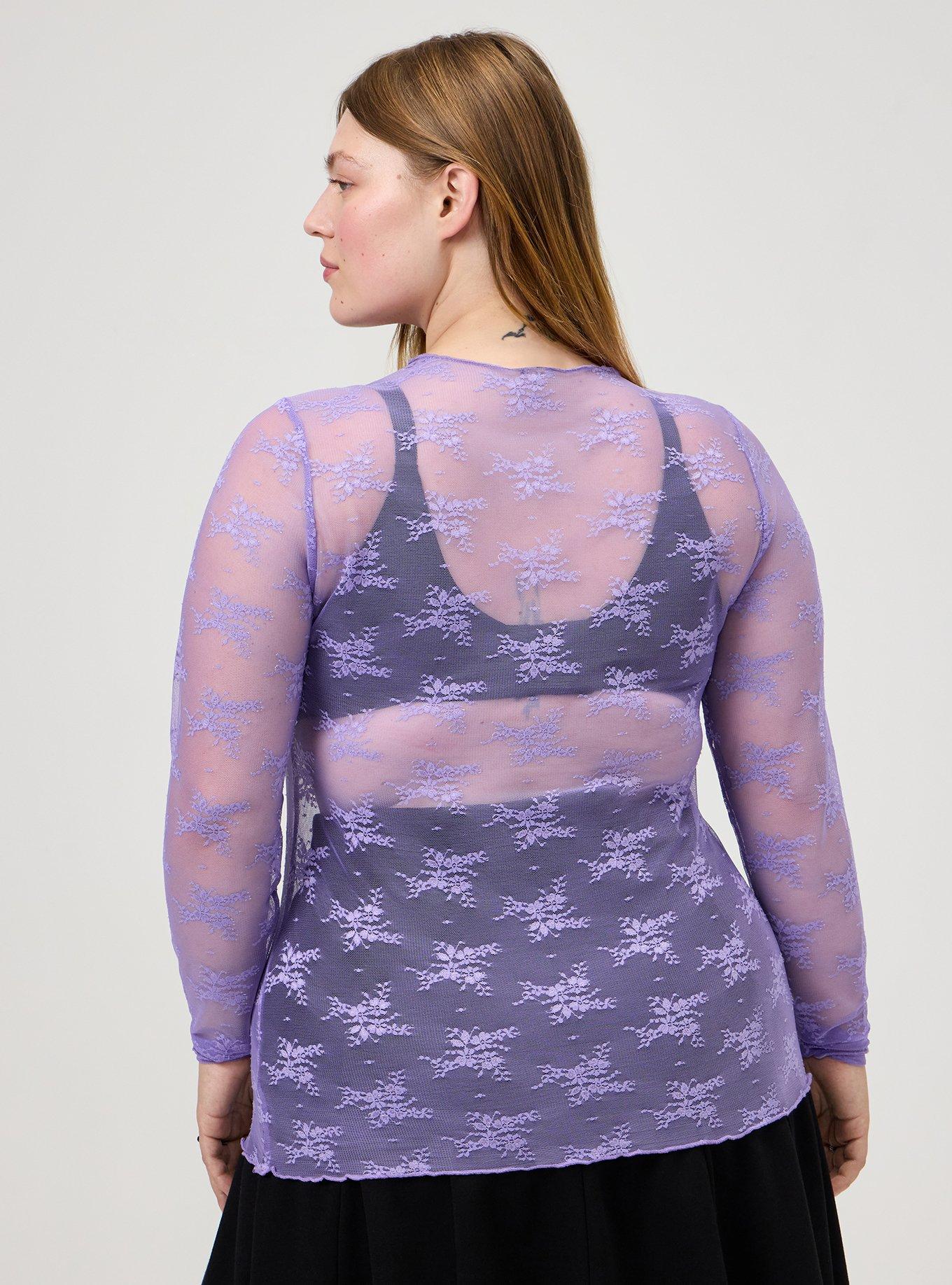 Sheer Lace Crew Long Sleeve Top, PAISLEY PURPLE, alternate