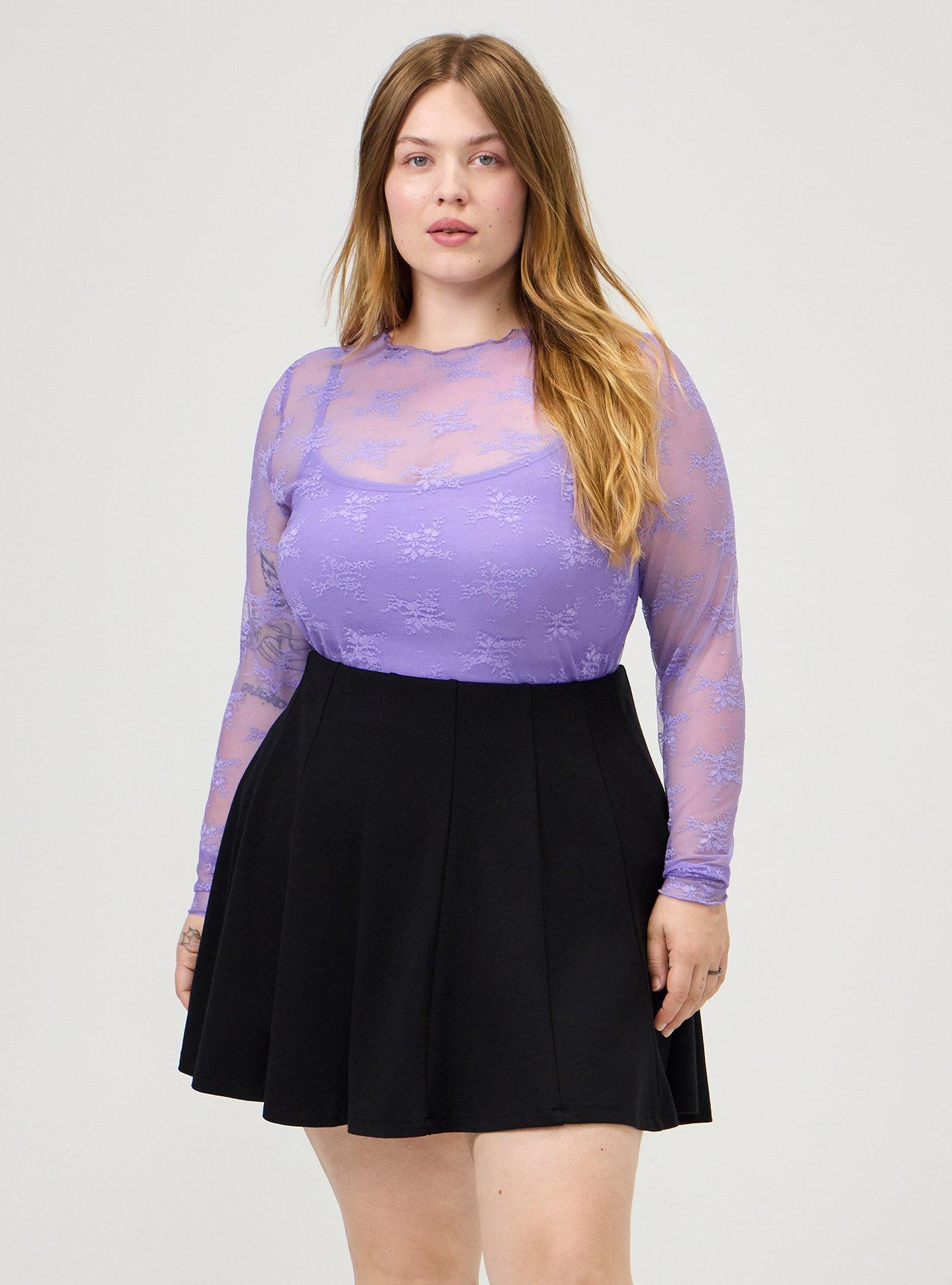 Sheer Lace Crew Long Sleeve Top, PAISLEY PURPLE, alternate