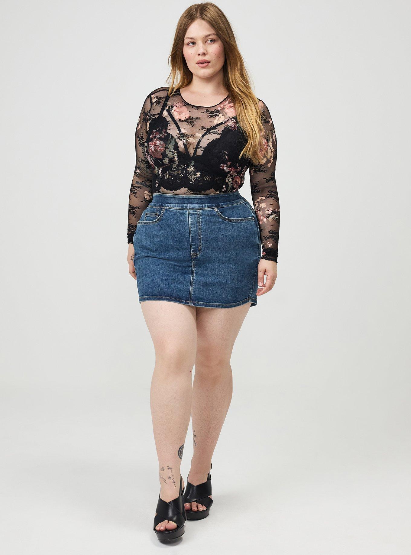 Plus Size Sheer Lace Long Sleeve Crew Top, FALL BOUQUET FLORAL MULTI, alternate