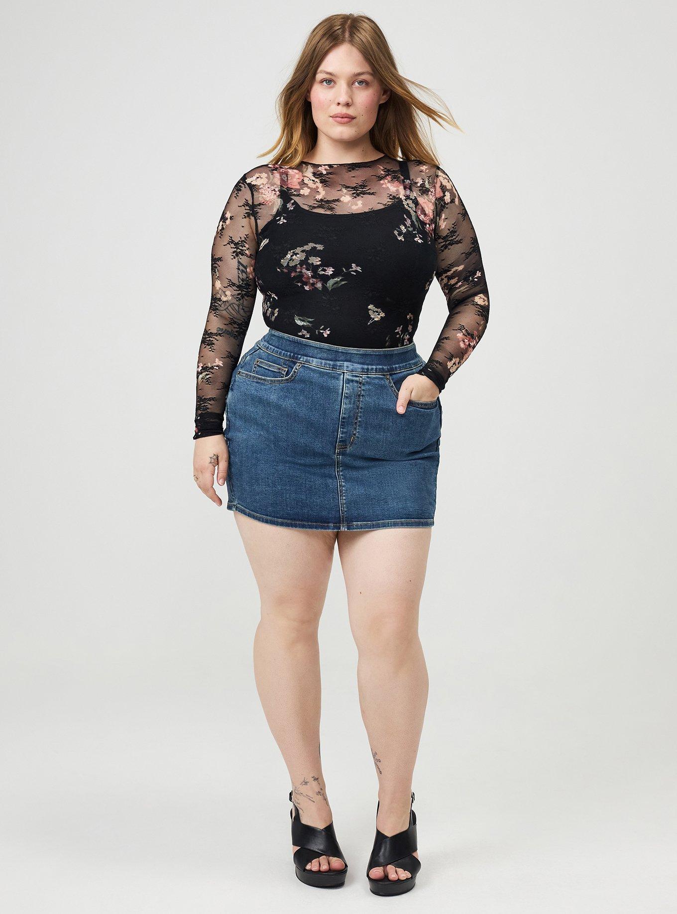 Plus Size Sheer Lace Long Sleeve Crew Top, FALL BOUQUET FLORAL MULTI, alternate