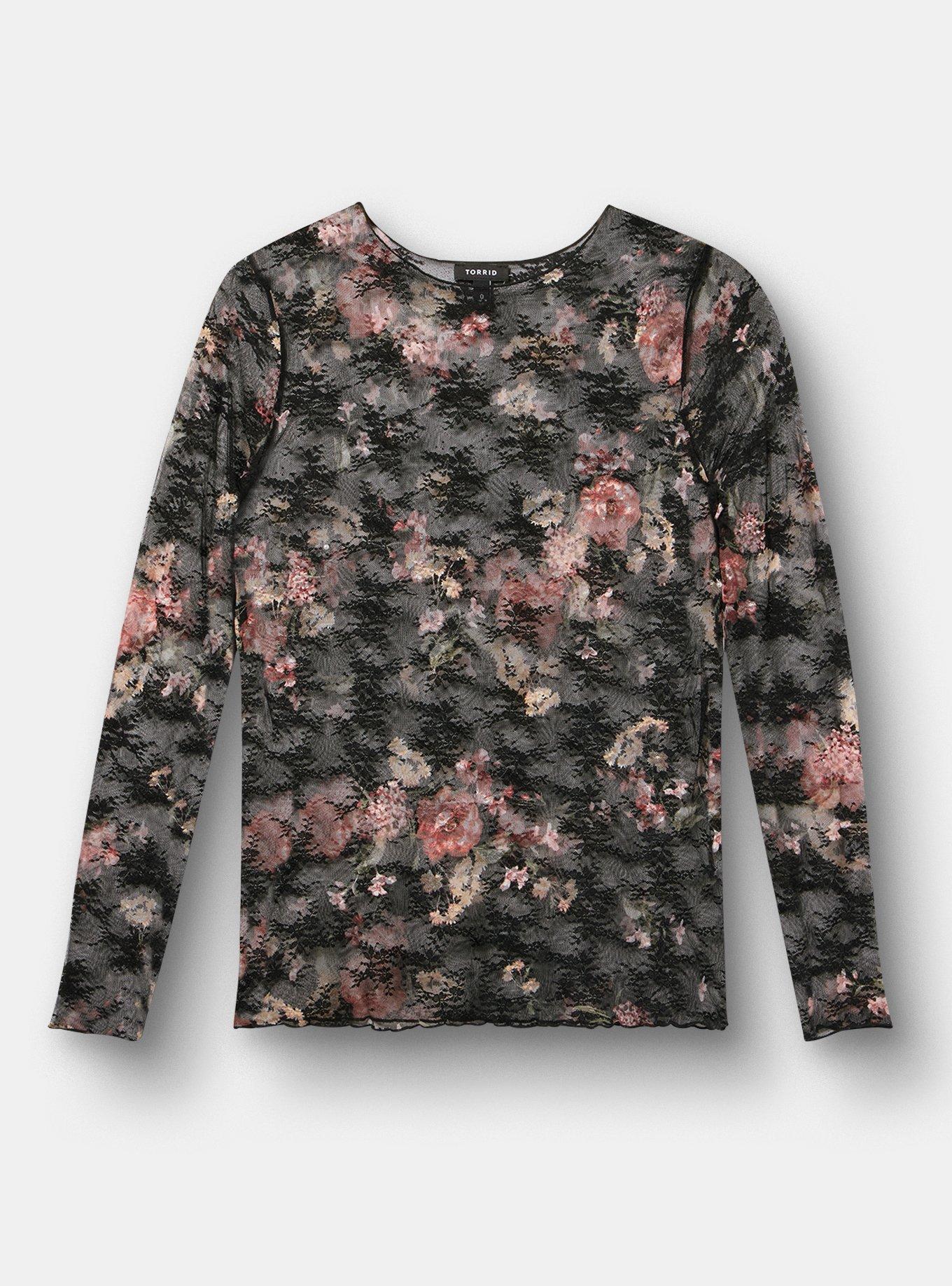 Plus Size - Sheer Lace Long Sleeve Crew Top - Torrid
