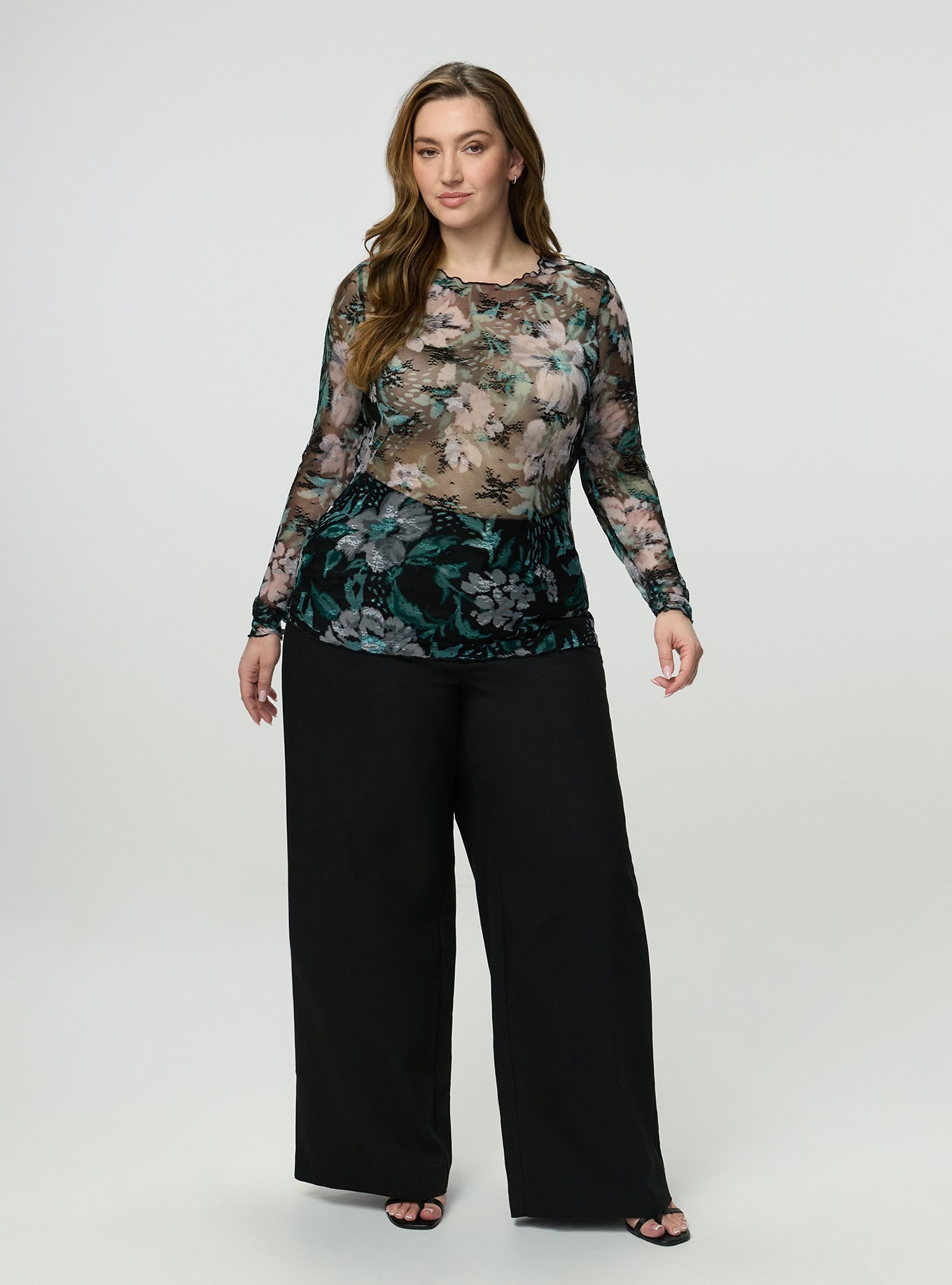 Sheer Lace Crew Long Sleeve Top, MY FLORAL NIGHT, alternate
