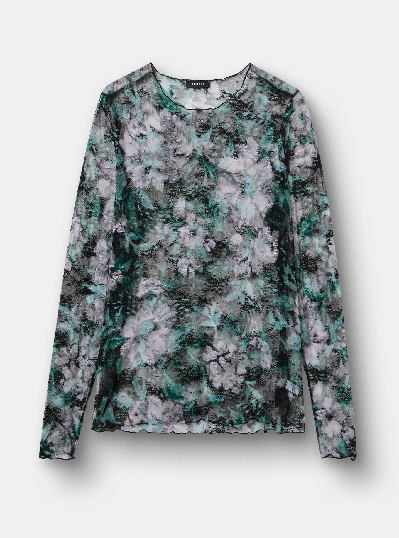 Sheer Lace Crew Long Sleeve Top, MY FLORAL NIGHT, hi-res