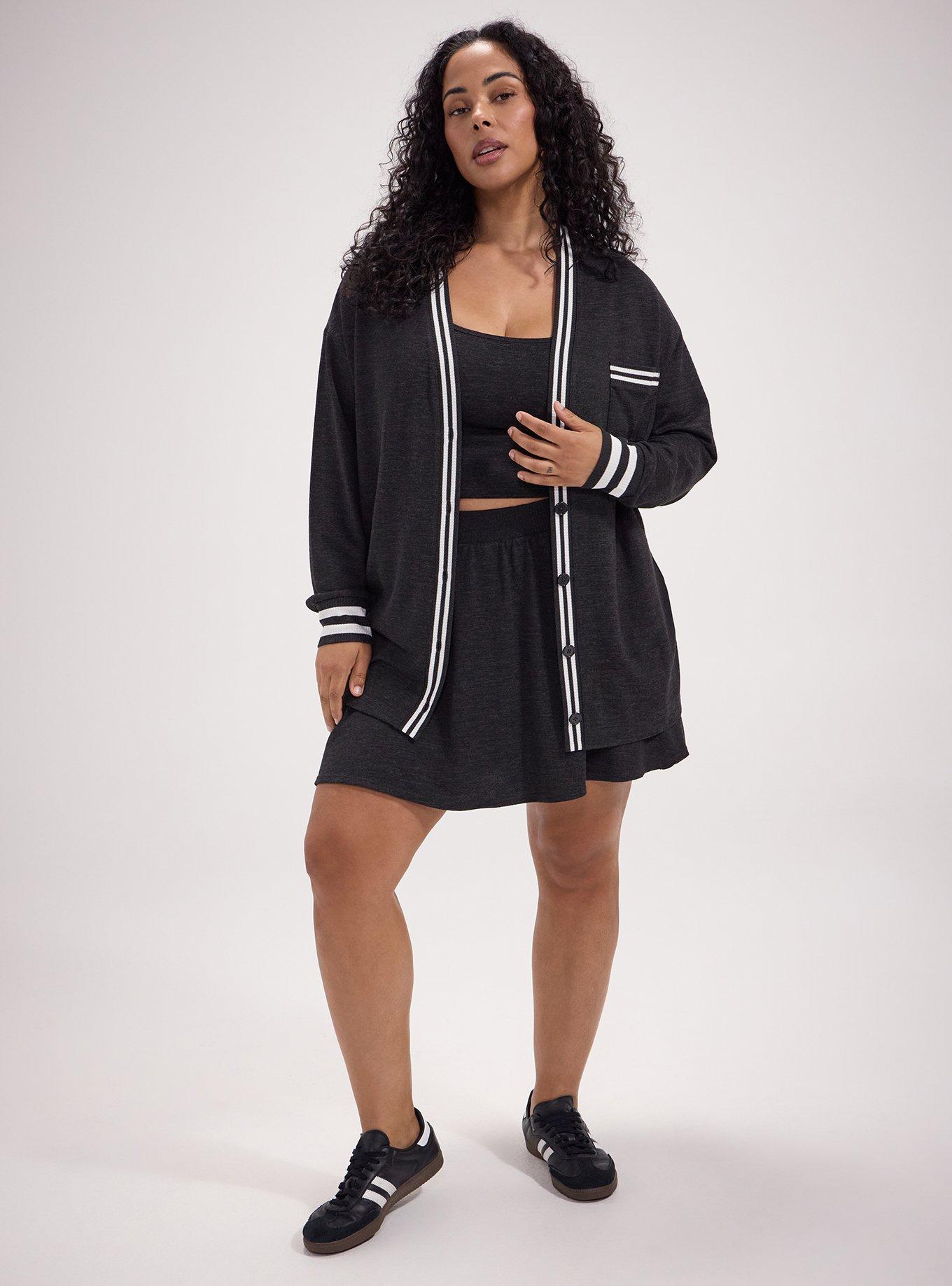 TRU Hacci Striped Active Cardigan, HEATHER BLACK, alternate