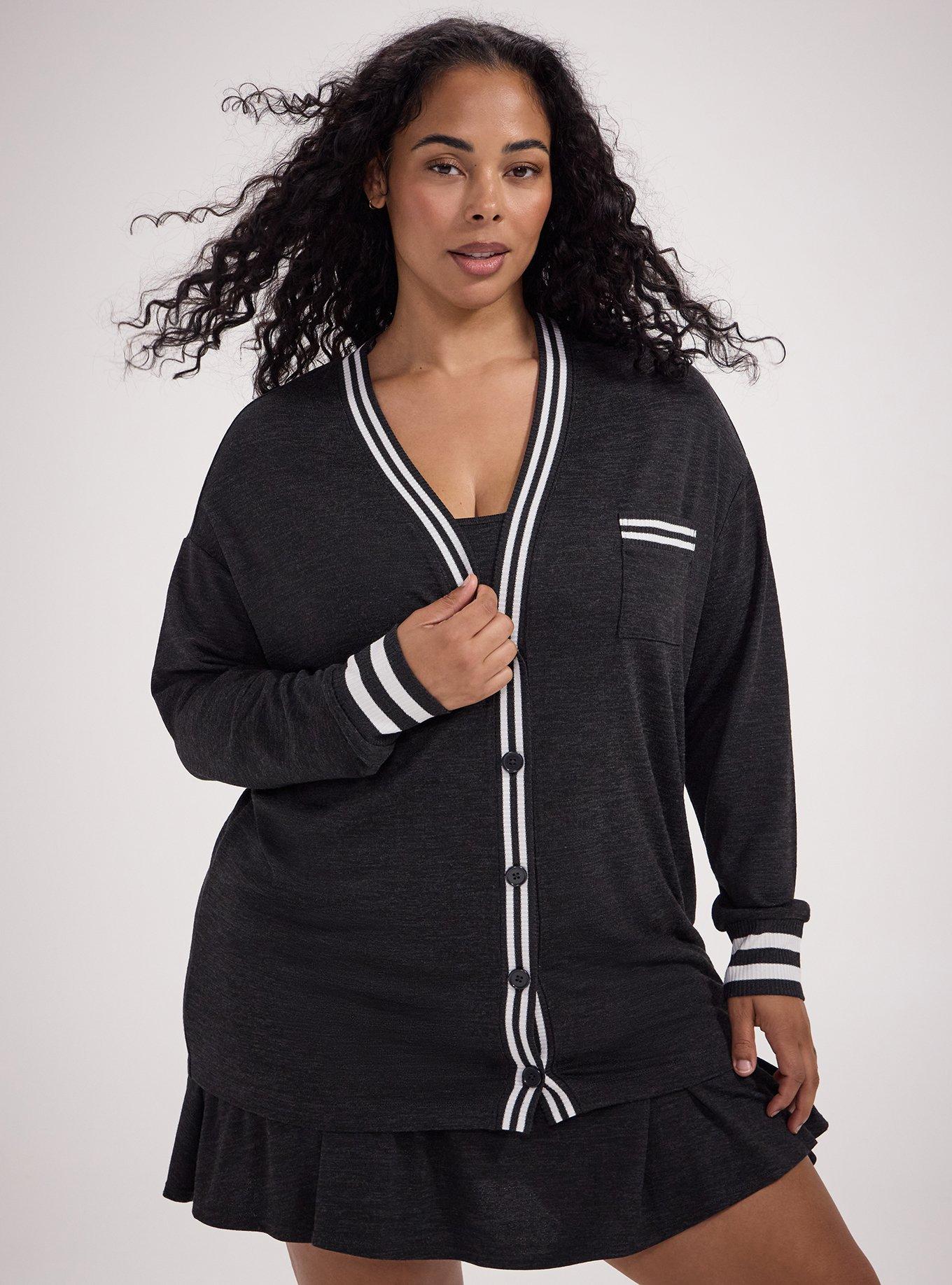 TRU Hacci Striped Active Cardigan, HEATHER BLACK, alternate