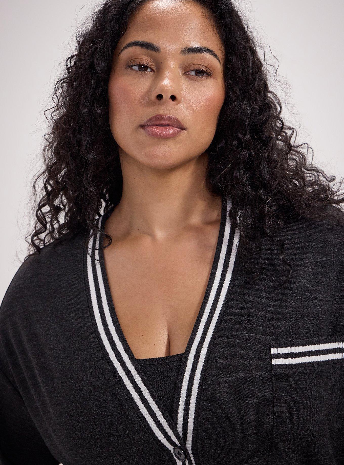 TRU Hacci Striped Active Cardigan, HEATHER BLACK, alternate