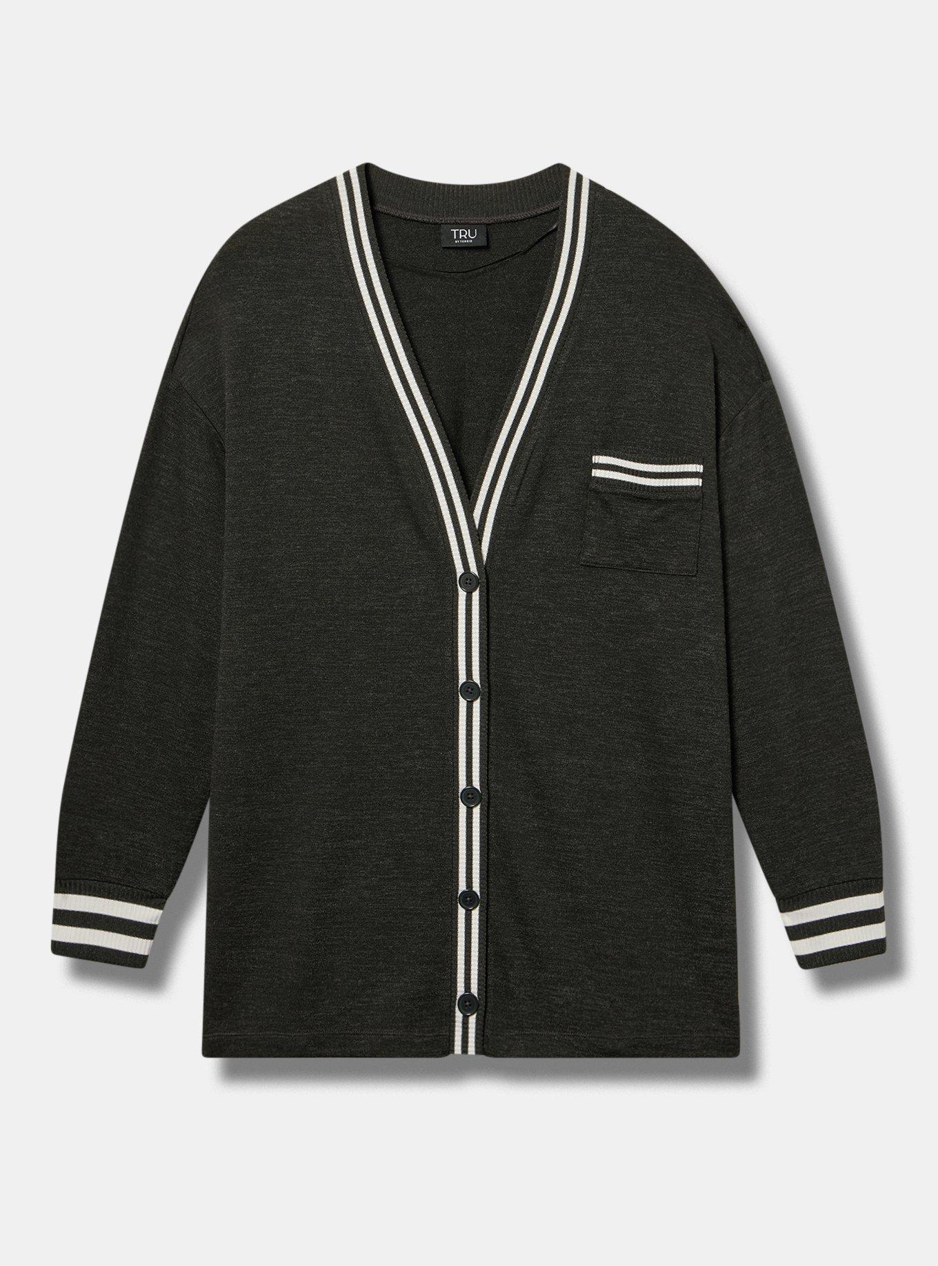 TRU Hacci Striped Active Cardigan, HEATHER BLACK, flat