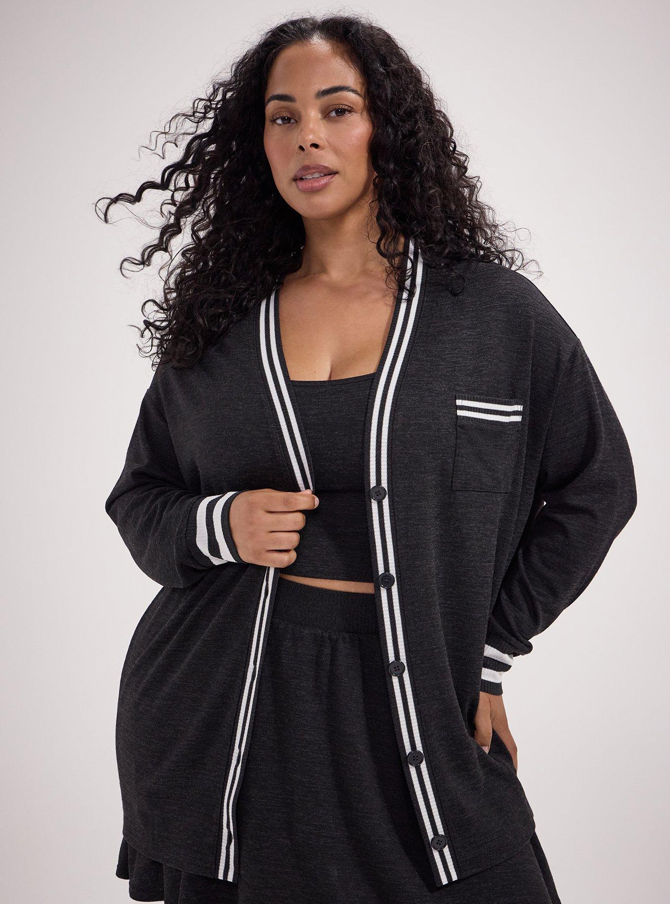 TRU Hacci Striped Active Cardigan, HEATHER BLACK, hi-res