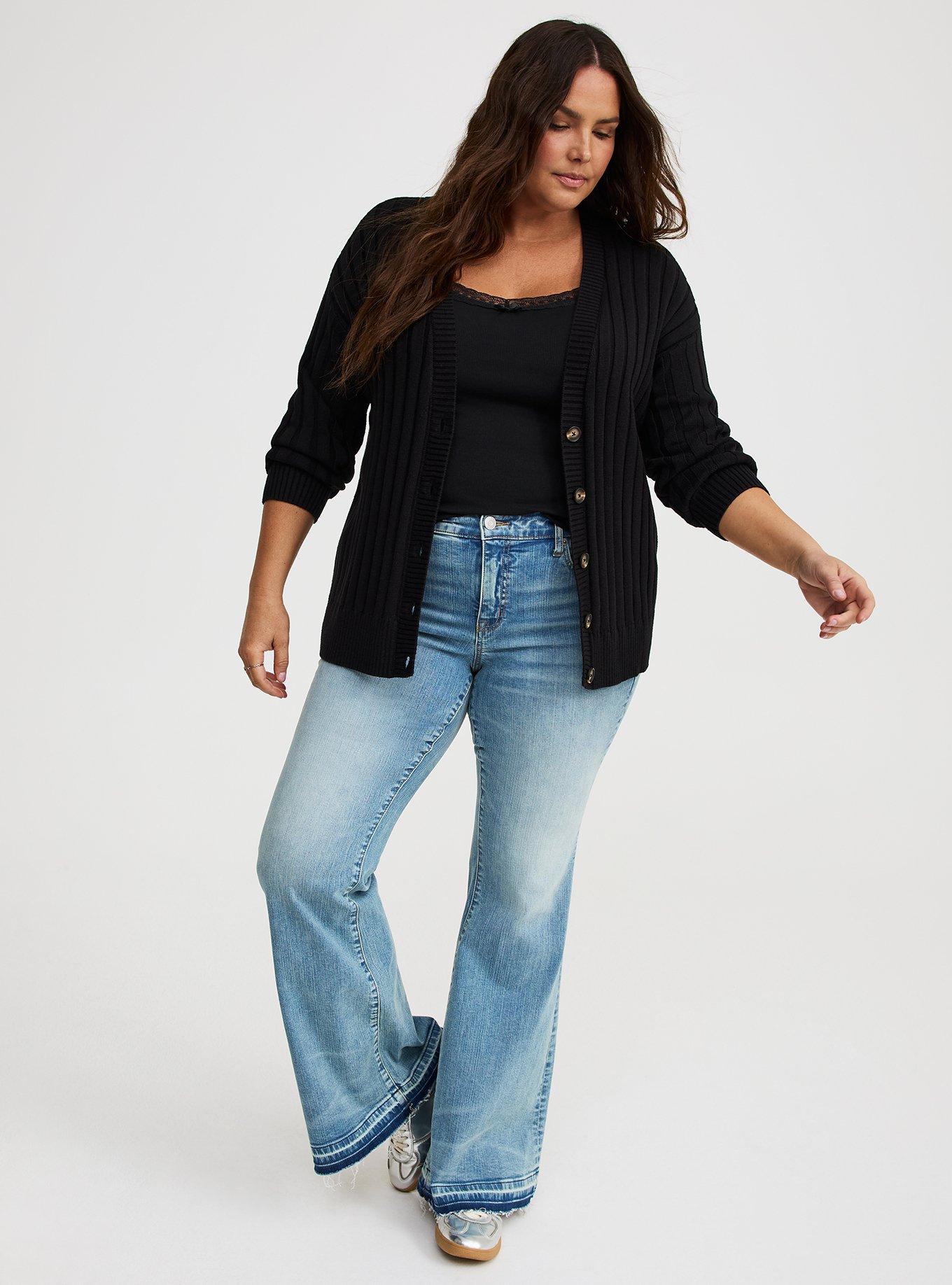 Rib Button-Front Cardigan
