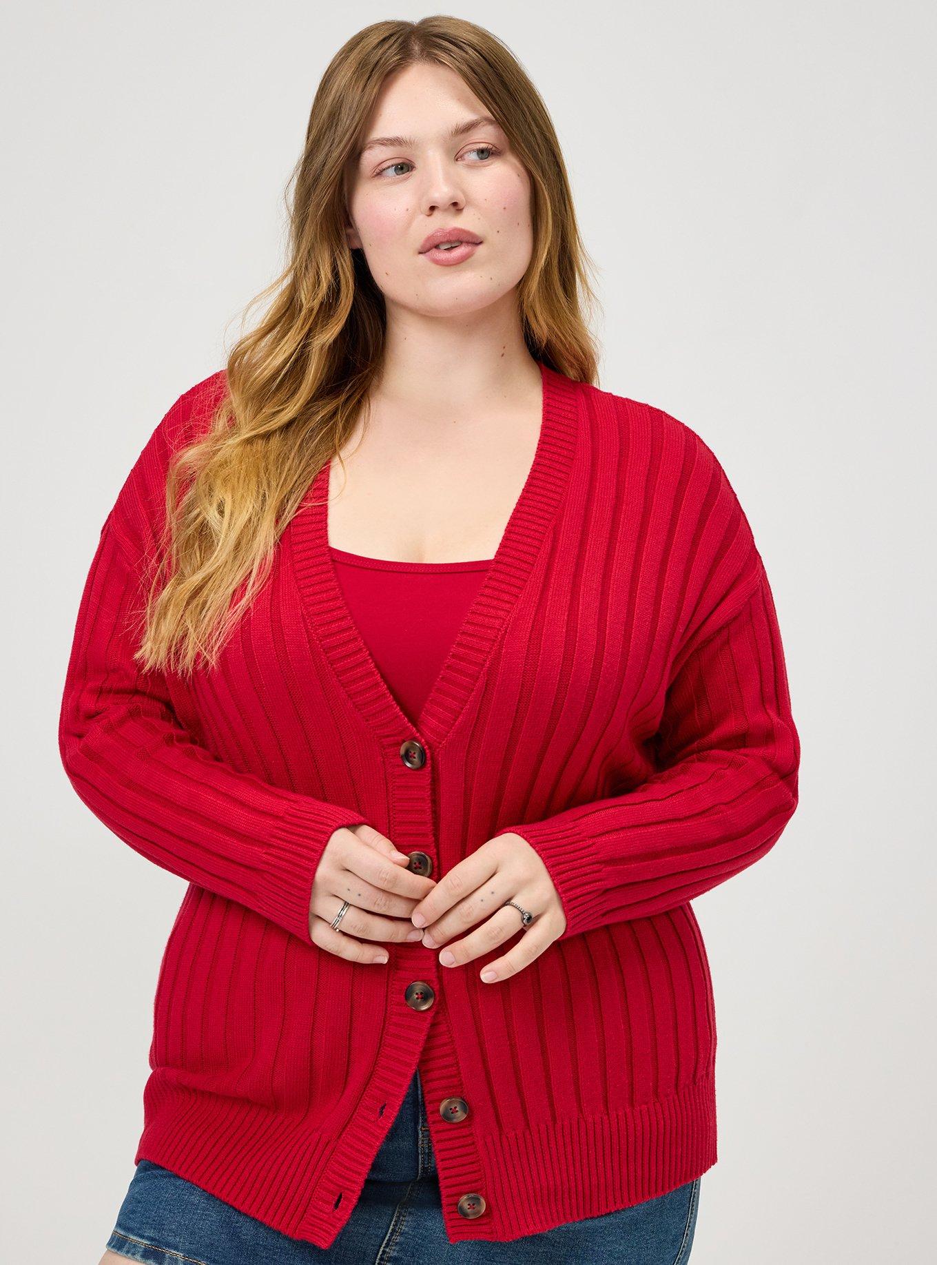 Plus Size Ribbed Cardigan, JESTER RED, alternate