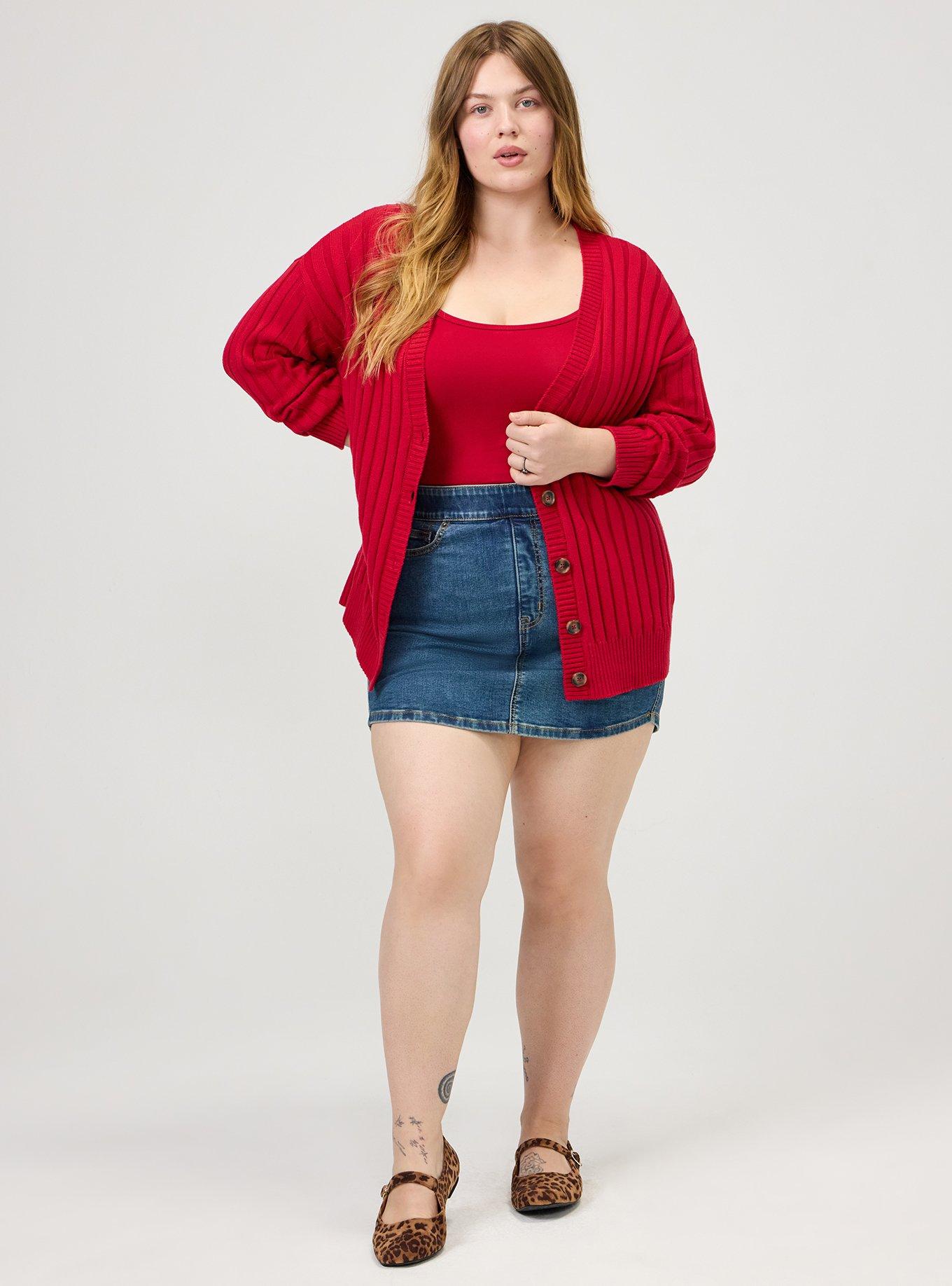 Plus Size Ribbed Cardigan, JESTER RED, alternate