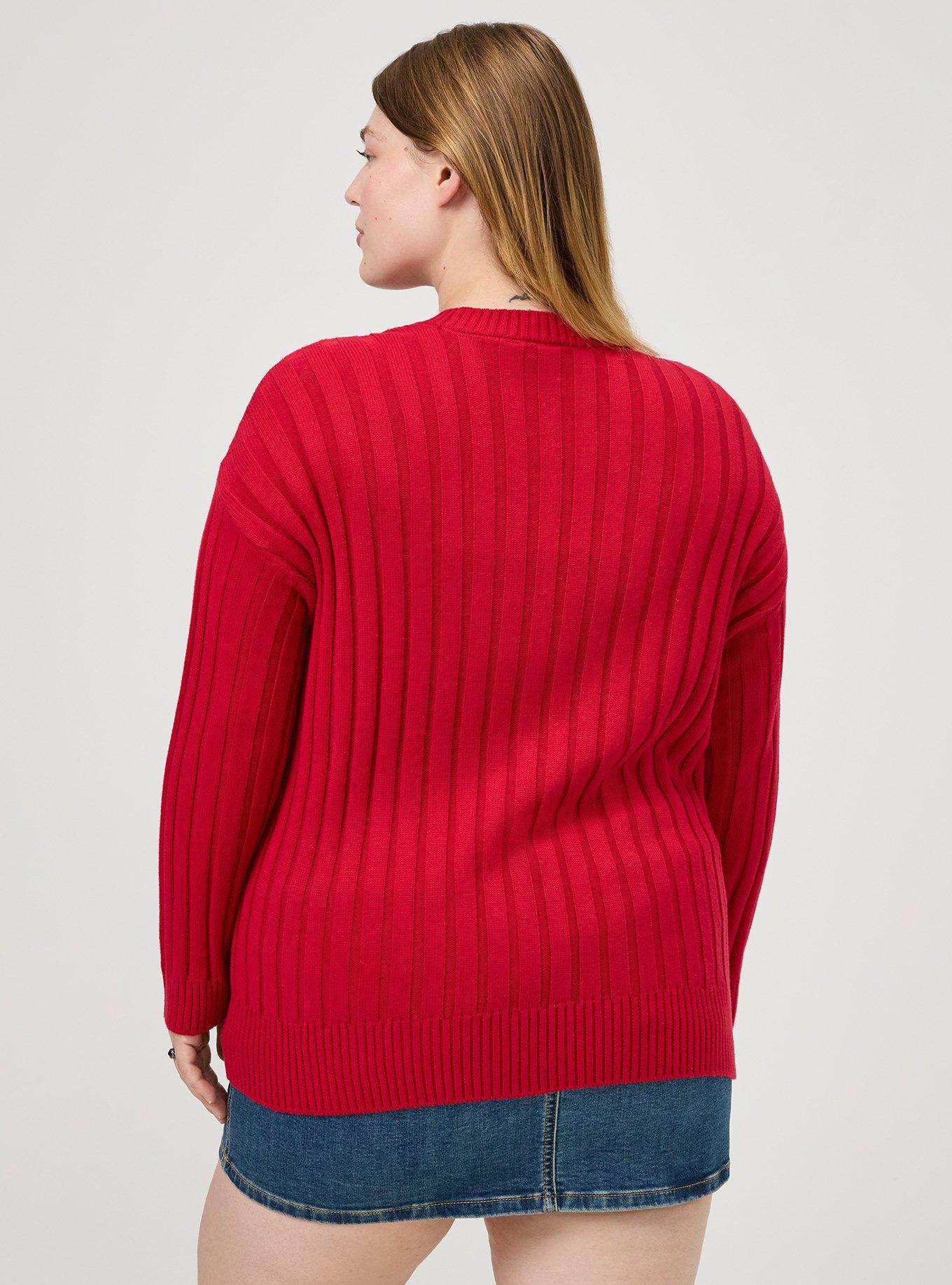 Plus Size Ribbed Cardigan, JESTER RED, alternate