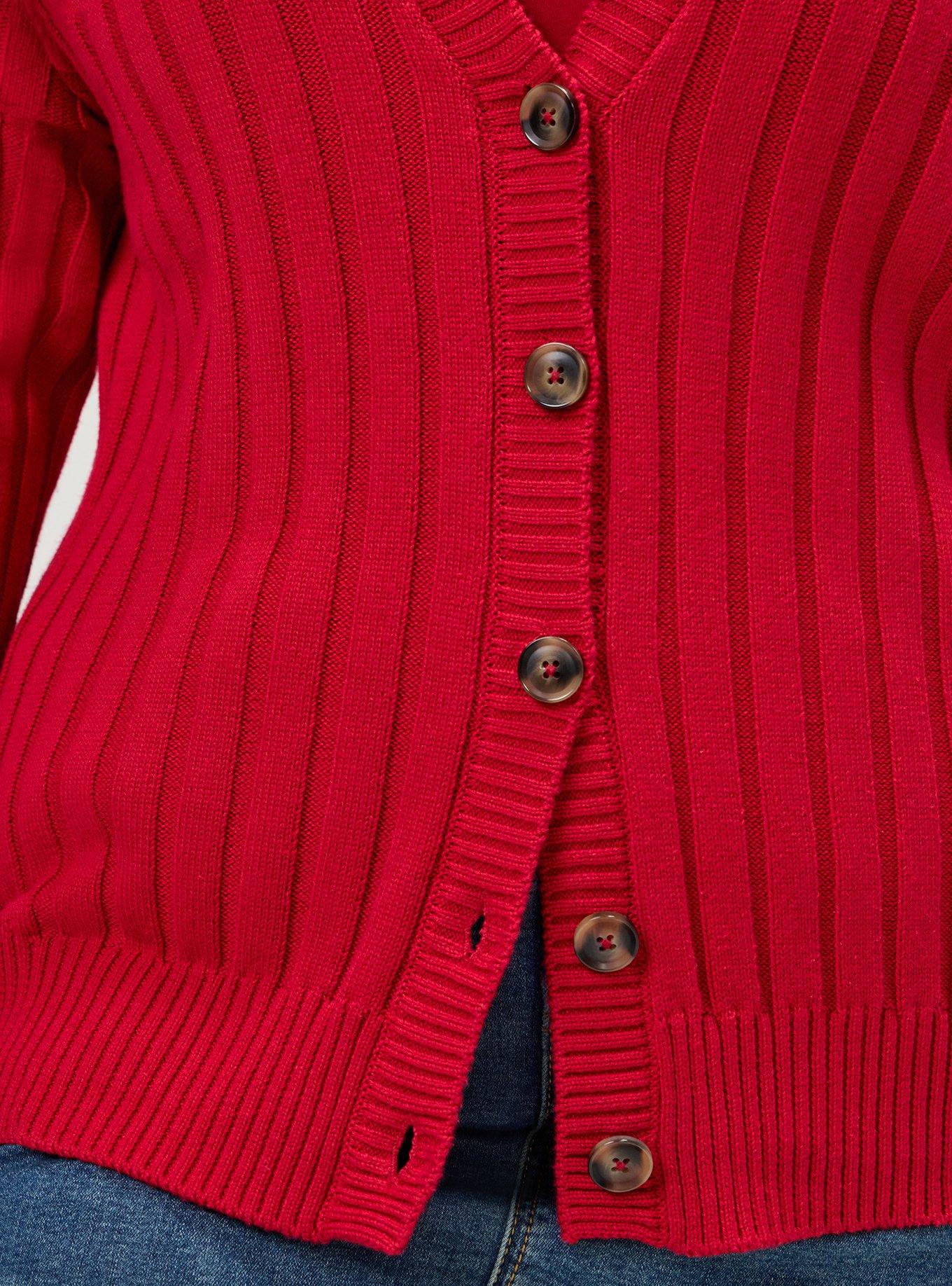 Plus Size Ribbed Cardigan, JESTER RED, alternate
