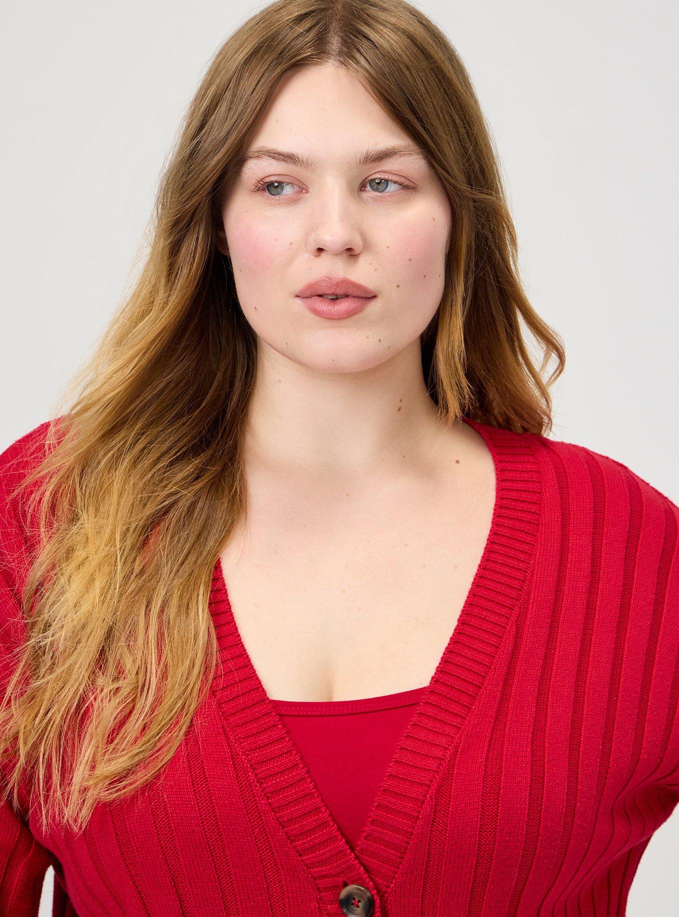 Plus Size Ribbed Cardigan, JESTER RED, alternate
