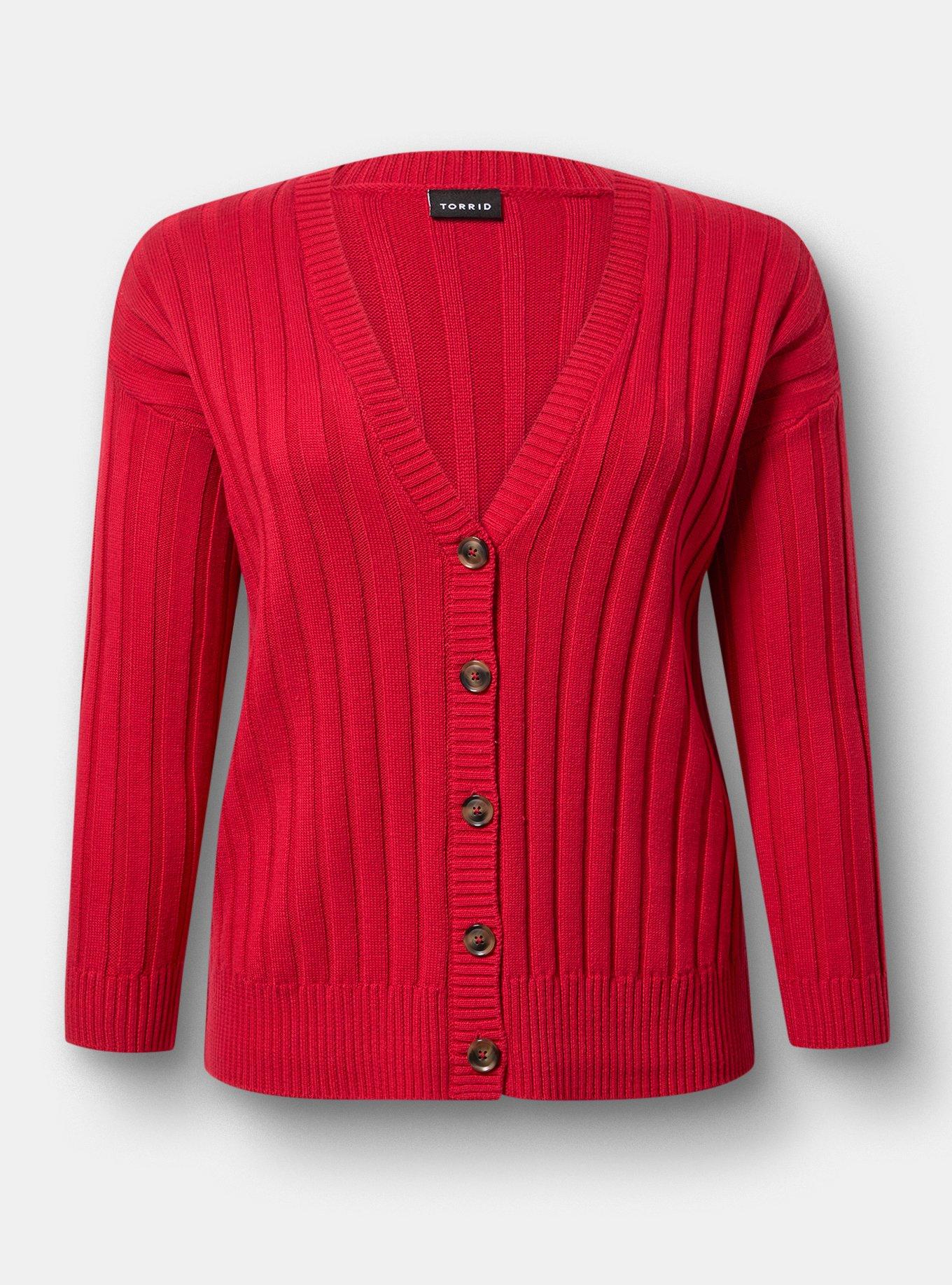 Plus Size Ribbed Cardigan, JESTER RED, hi-res