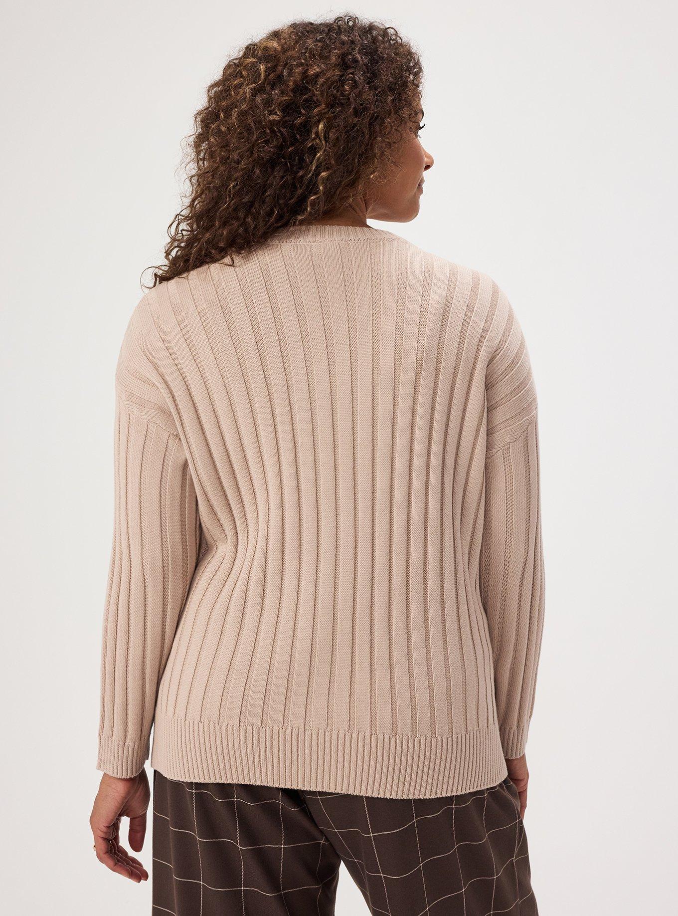Plus Size Ribbed Cardigan, MUSHROOM, alternate