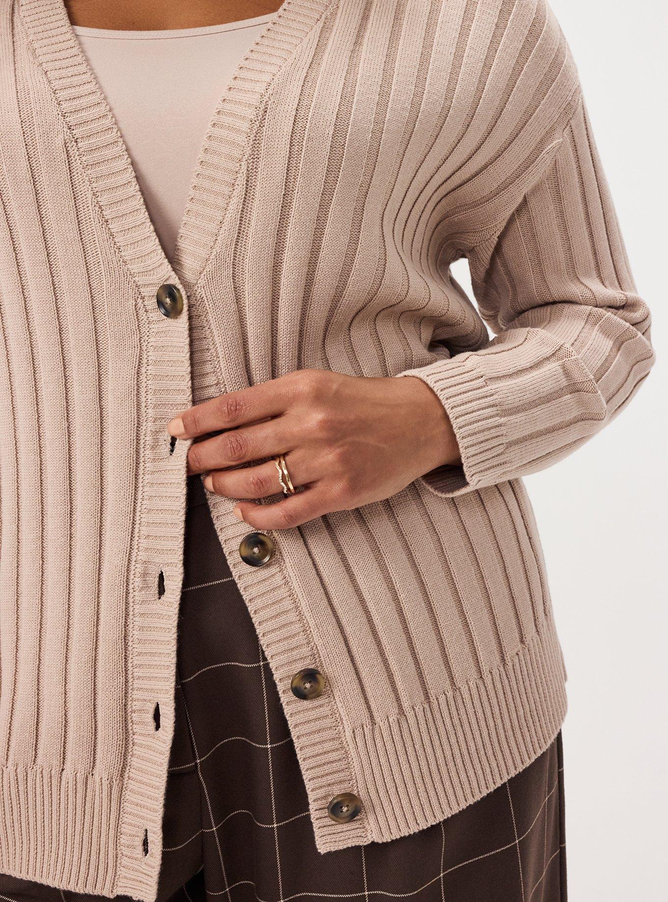 Plus Size Ribbed Cardigan, MUSHROOM, alternate