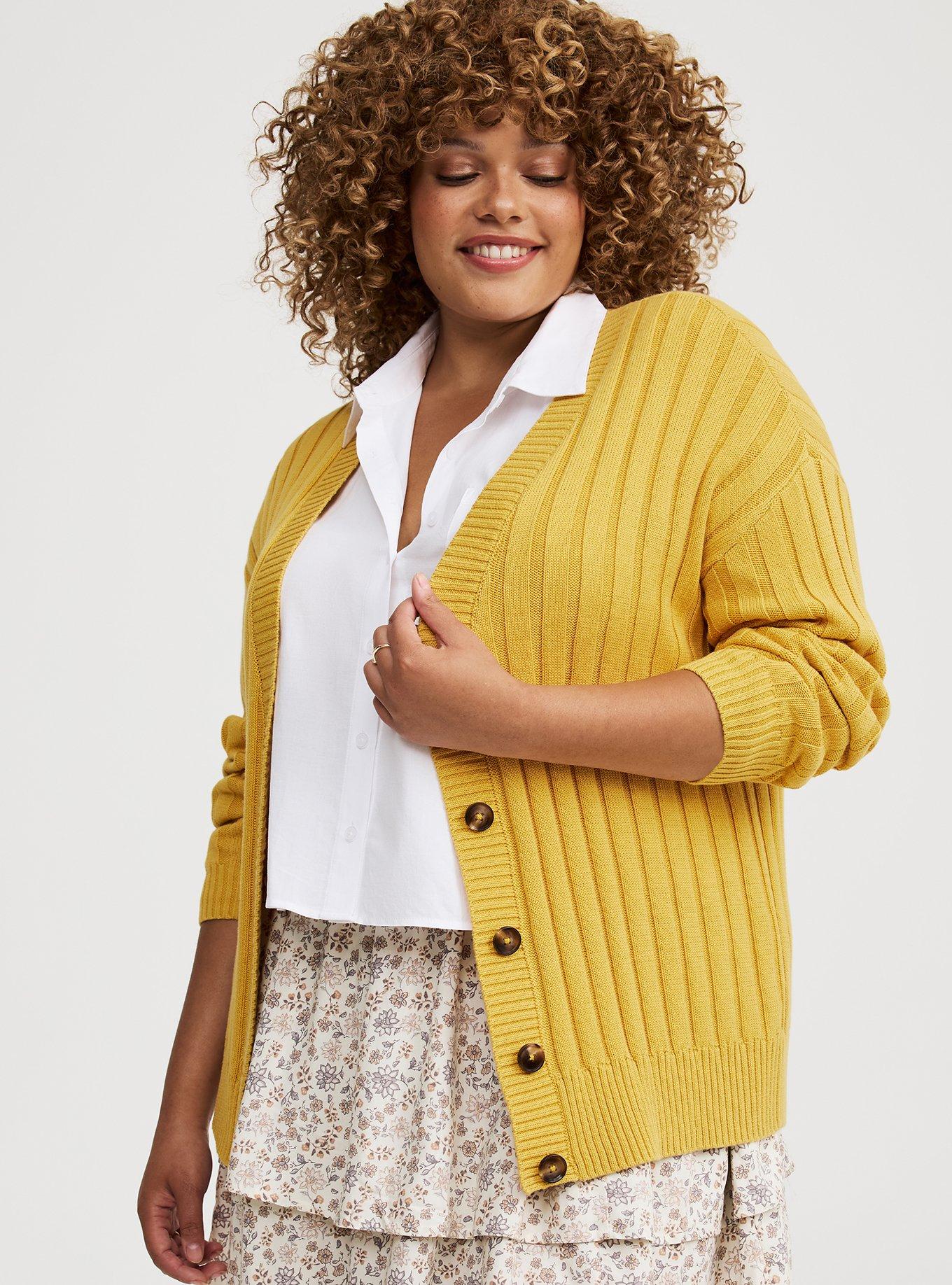 Rib Button-Front Cardigan