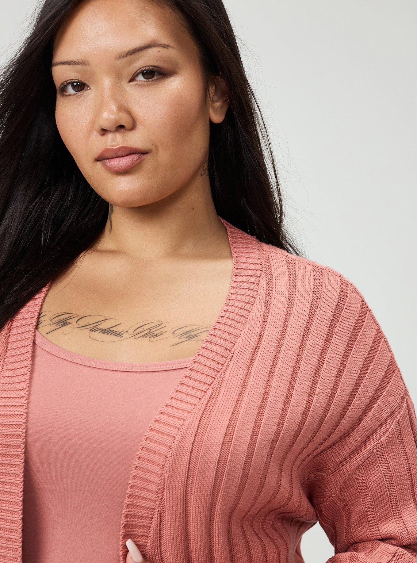 Plus Size Ribbed Cardigan, LIGHT MAHOGANY, alternate