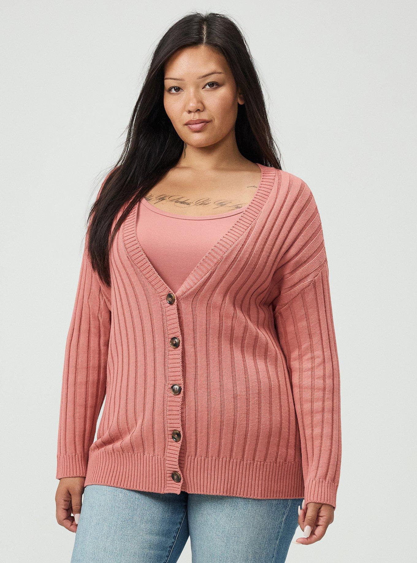 Plus Size Ribbed Cardigan, LIGHT MAHOGANY, alternate
