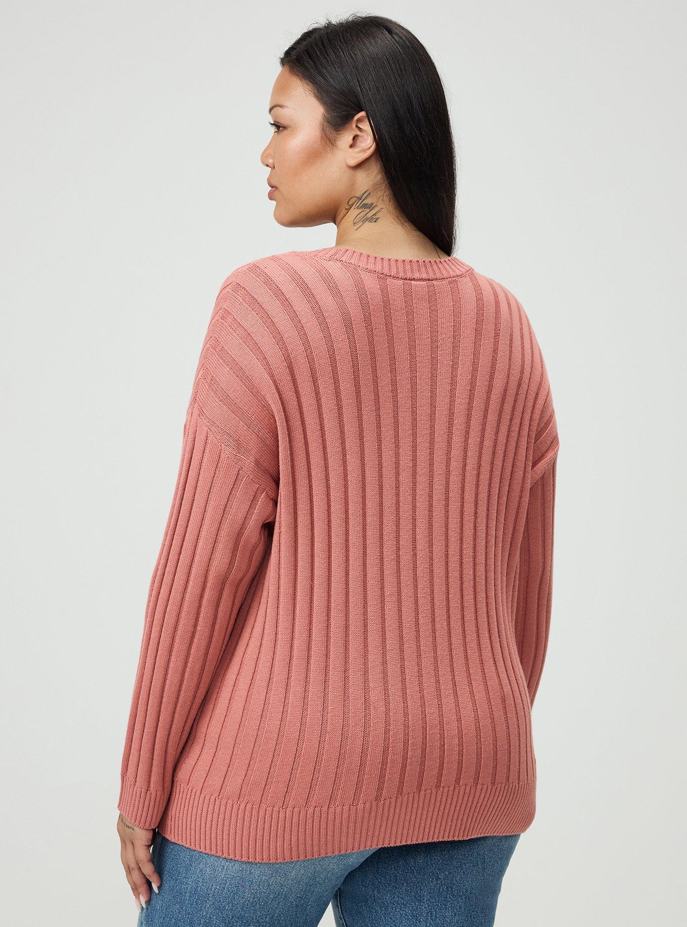 Plus Size Ribbed Cardigan, LIGHT MAHOGANY, alternate