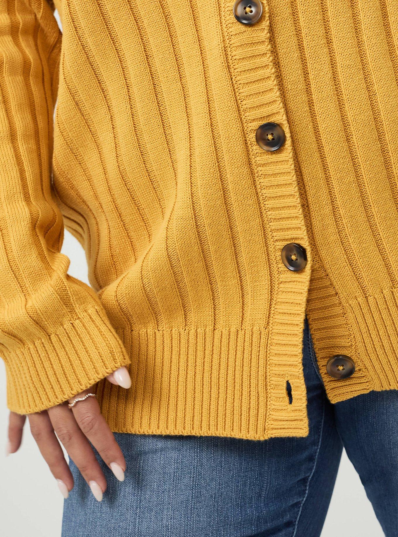 Plus Size Ribbed Cardigan, HONEY GOLD, alternate