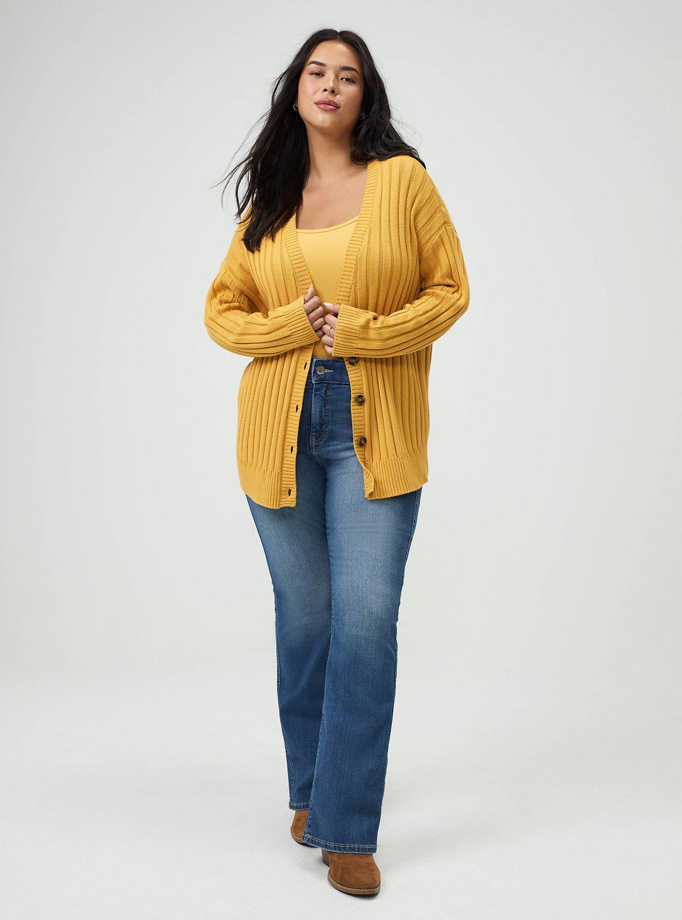 Plus Size Ribbed Cardigan, HONEY GOLD, alternate