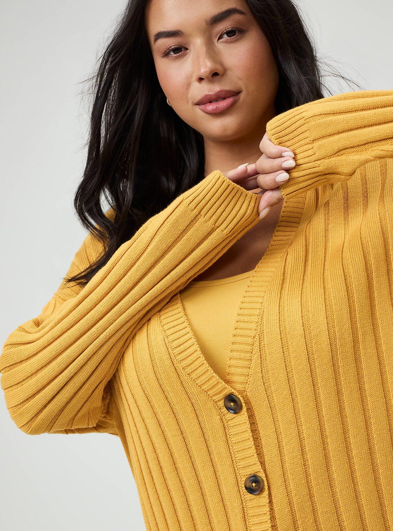 Plus Size Ribbed Cardigan, HONEY GOLD, alternate