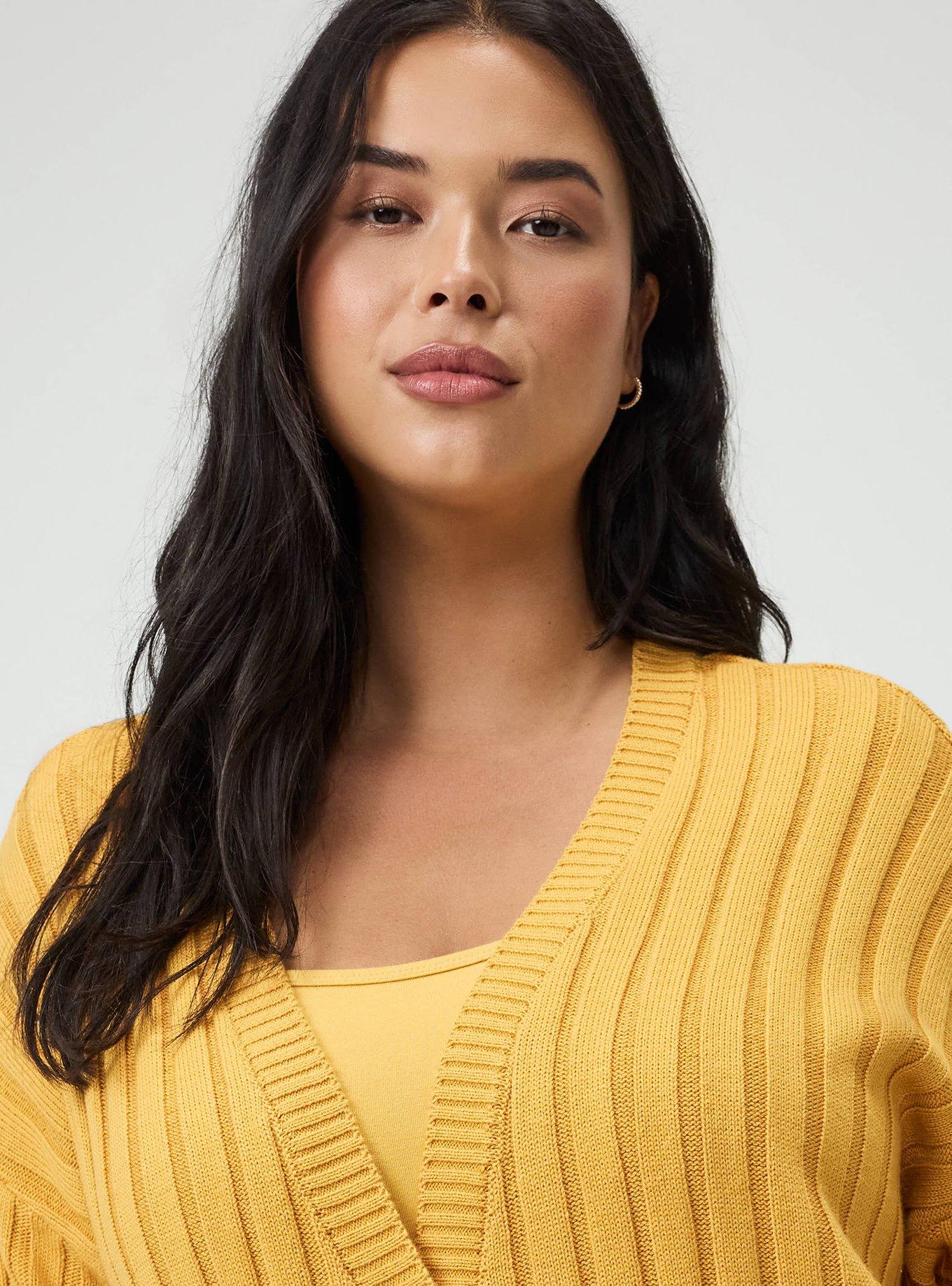 Plus Size Ribbed Cardigan, HONEY GOLD, alternate