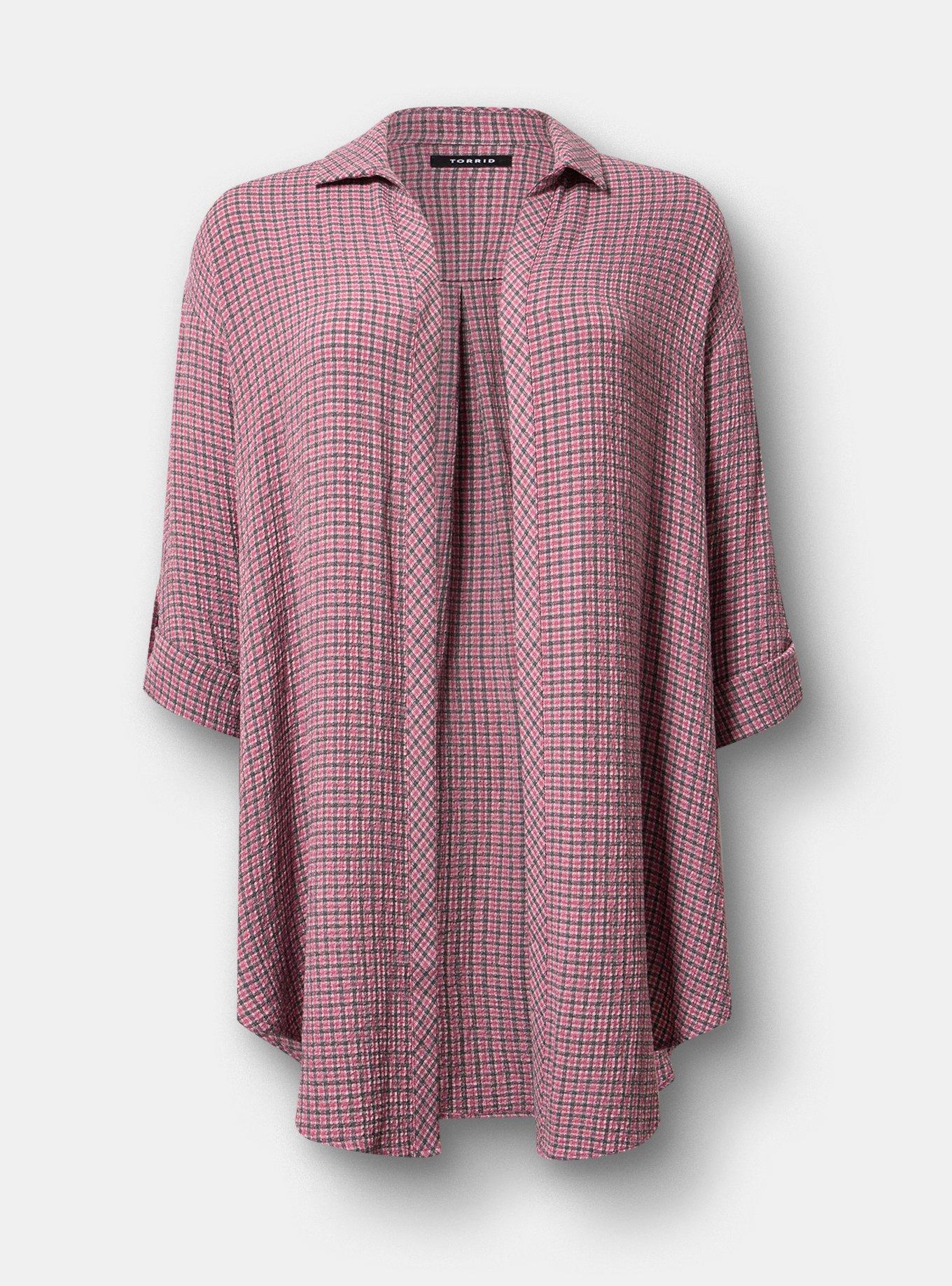 Oversized Shirt Kimono, ROMA PLAID MAUVE, flat