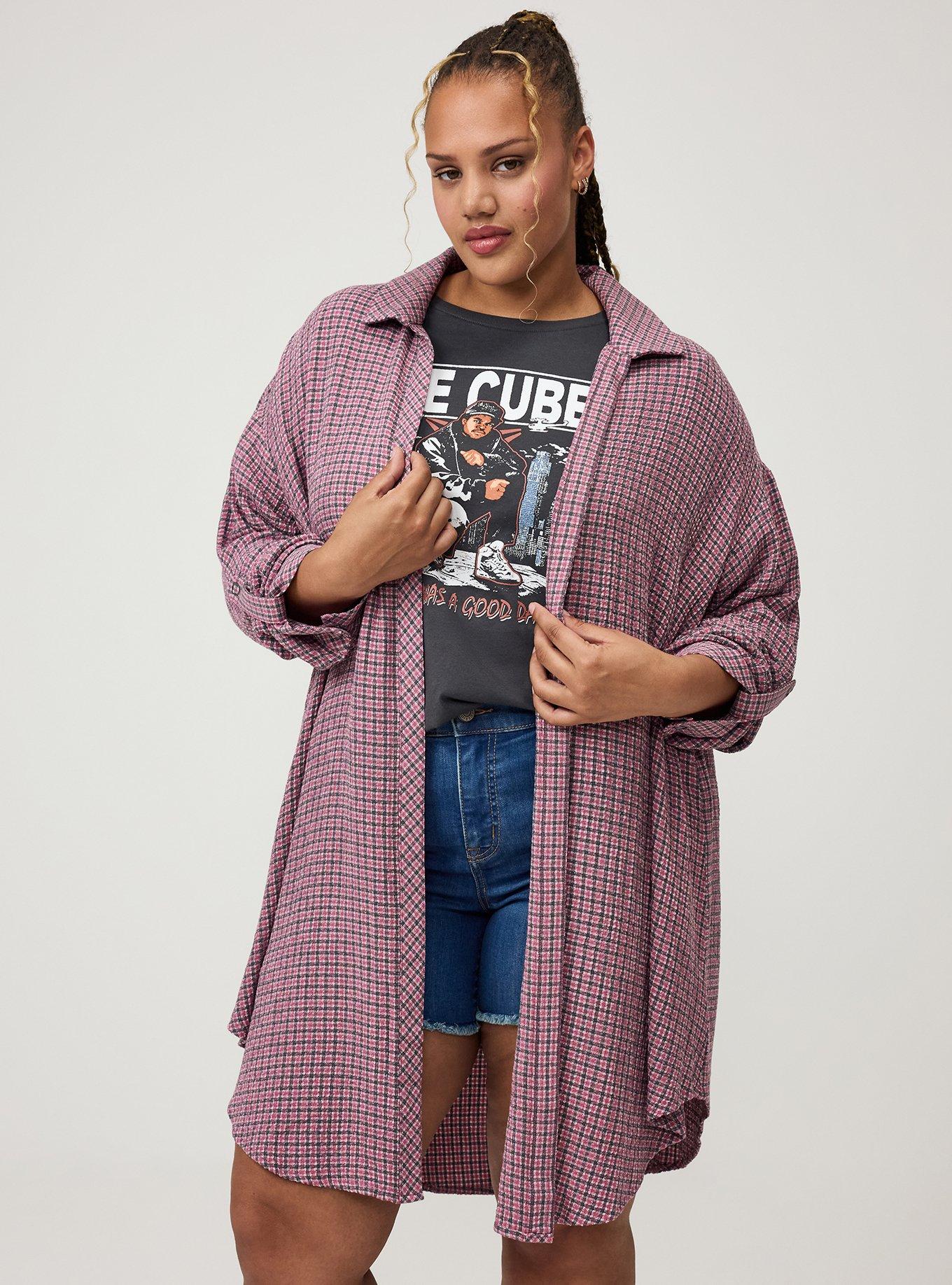 Oversized Shirt Kimono, ROMA PLAID MAUVE, hi-res