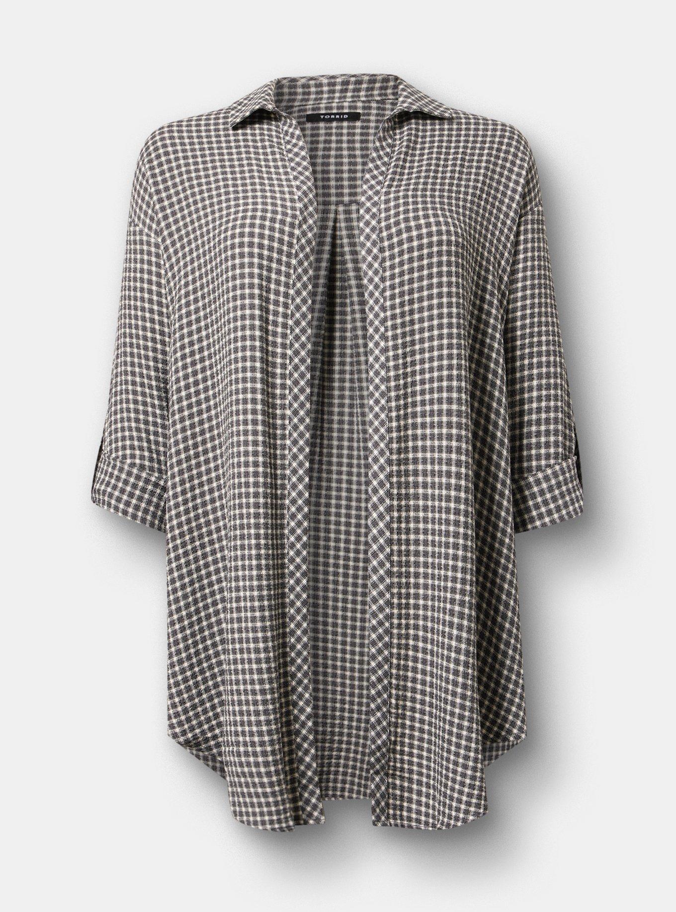 Oversized Shirt Kimono, ROMA PLAID GREY, flat