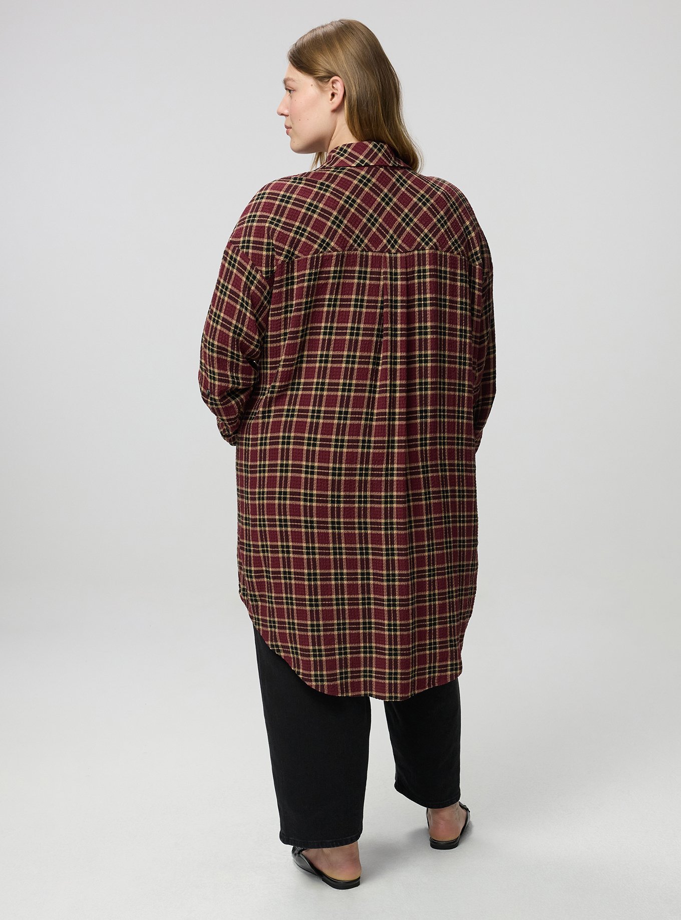 Oversized Shirt Kimono, SANDY PLAID BURGUNDY, alternate