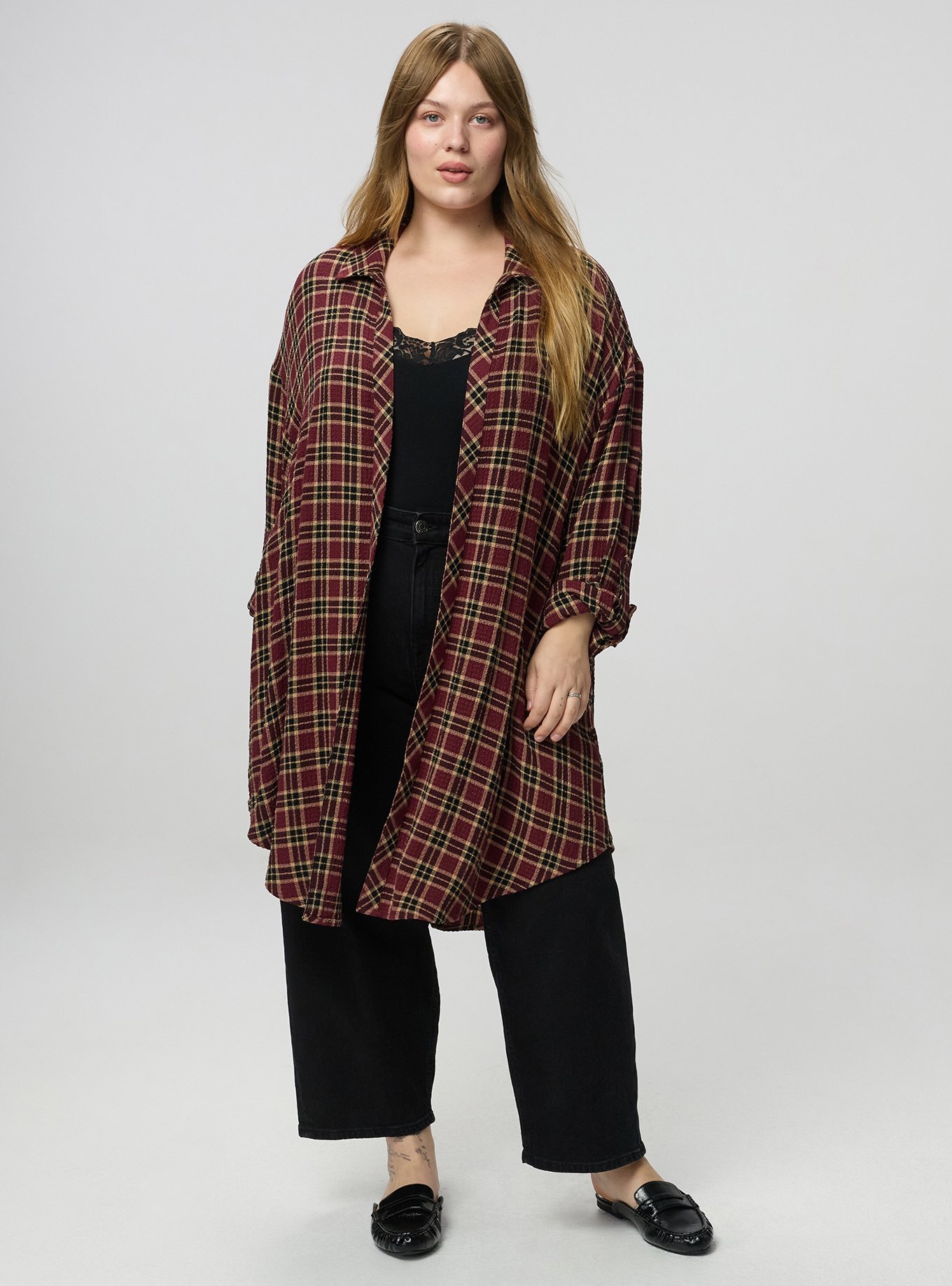 Oversized Shirt Kimono, SANDY PLAID BURGUNDY, alternate