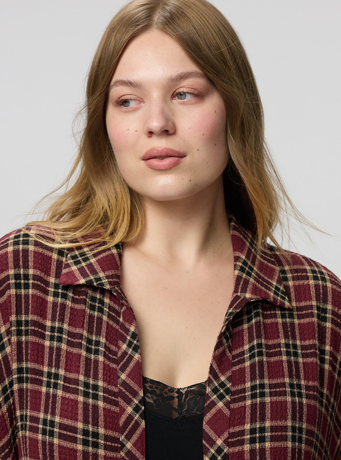 Oversized Shirt Kimono, SANDY PLAID BURGUNDY, alternate