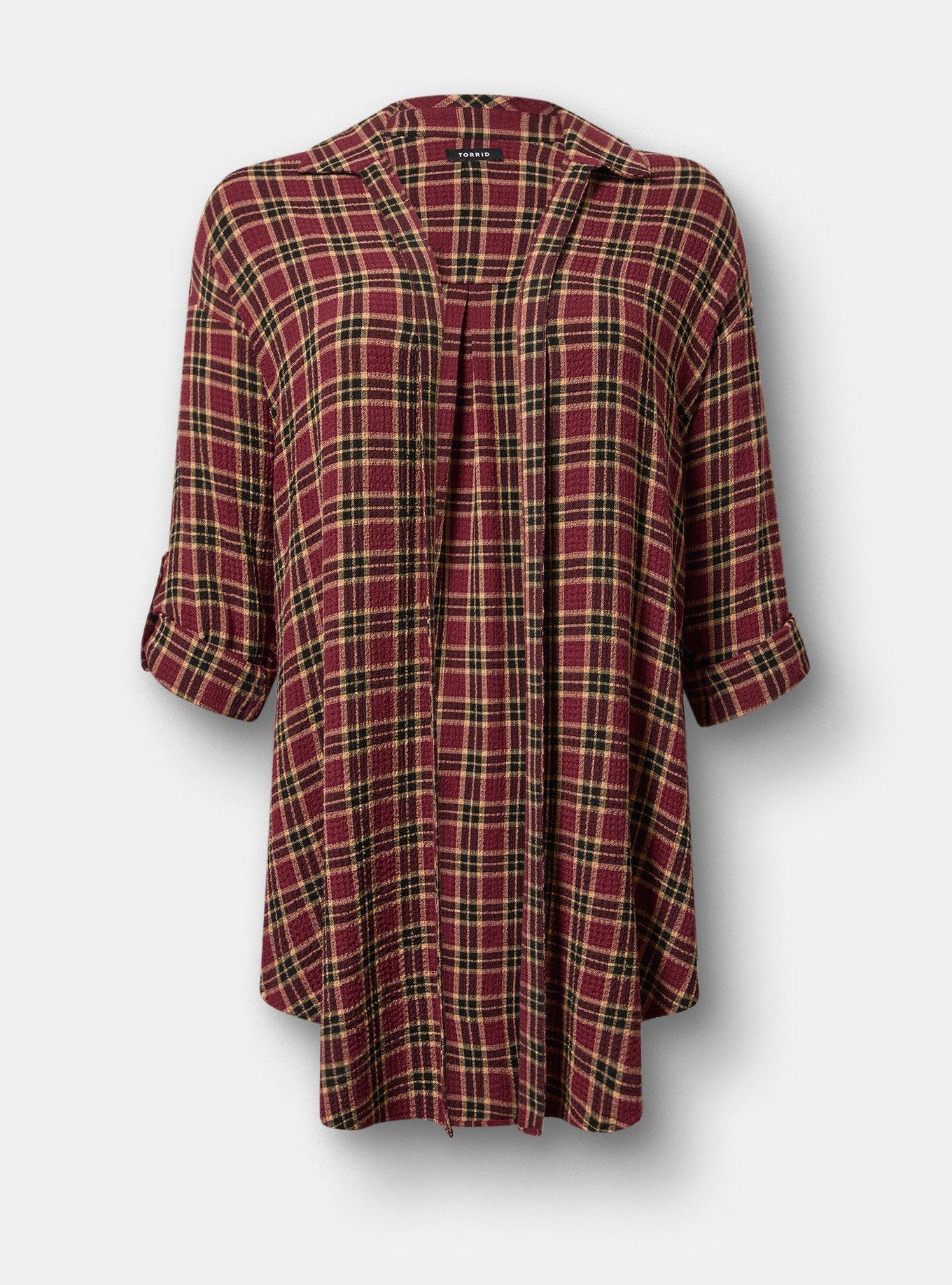 Oversized Shirt Kimono, SANDY PLAID BURGUNDY, hi-res